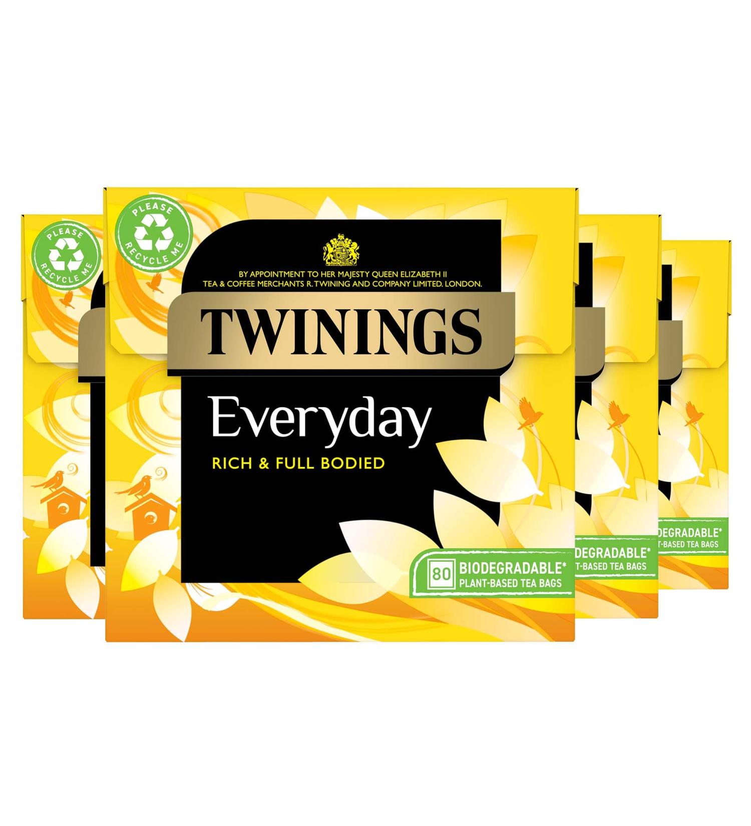 Twinings Everyday Tea | Classic Blend Rich & Well Rounded Black Tea | Multipack Bulk Buy 320 (4 x 80) Biodegradable Tea Bags Everyday 80 Count (Pack of 4) - Buy Online on SooperMarket.com