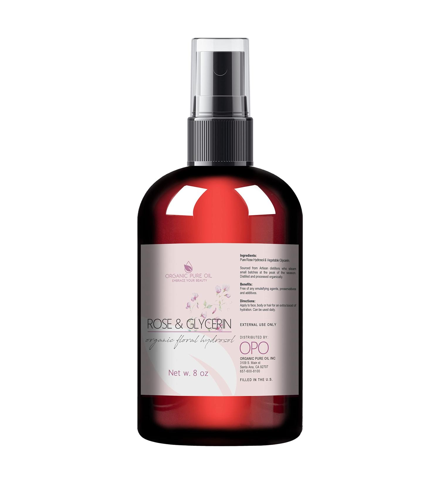 Rosewater Glycerin Mist Toner Spray - 100% Pure Rose Hydrosol and Glycerine, Moisturizing Cleanser for Face, Skin, Hair - 8 oz - Buy Online on SooperMarket.com