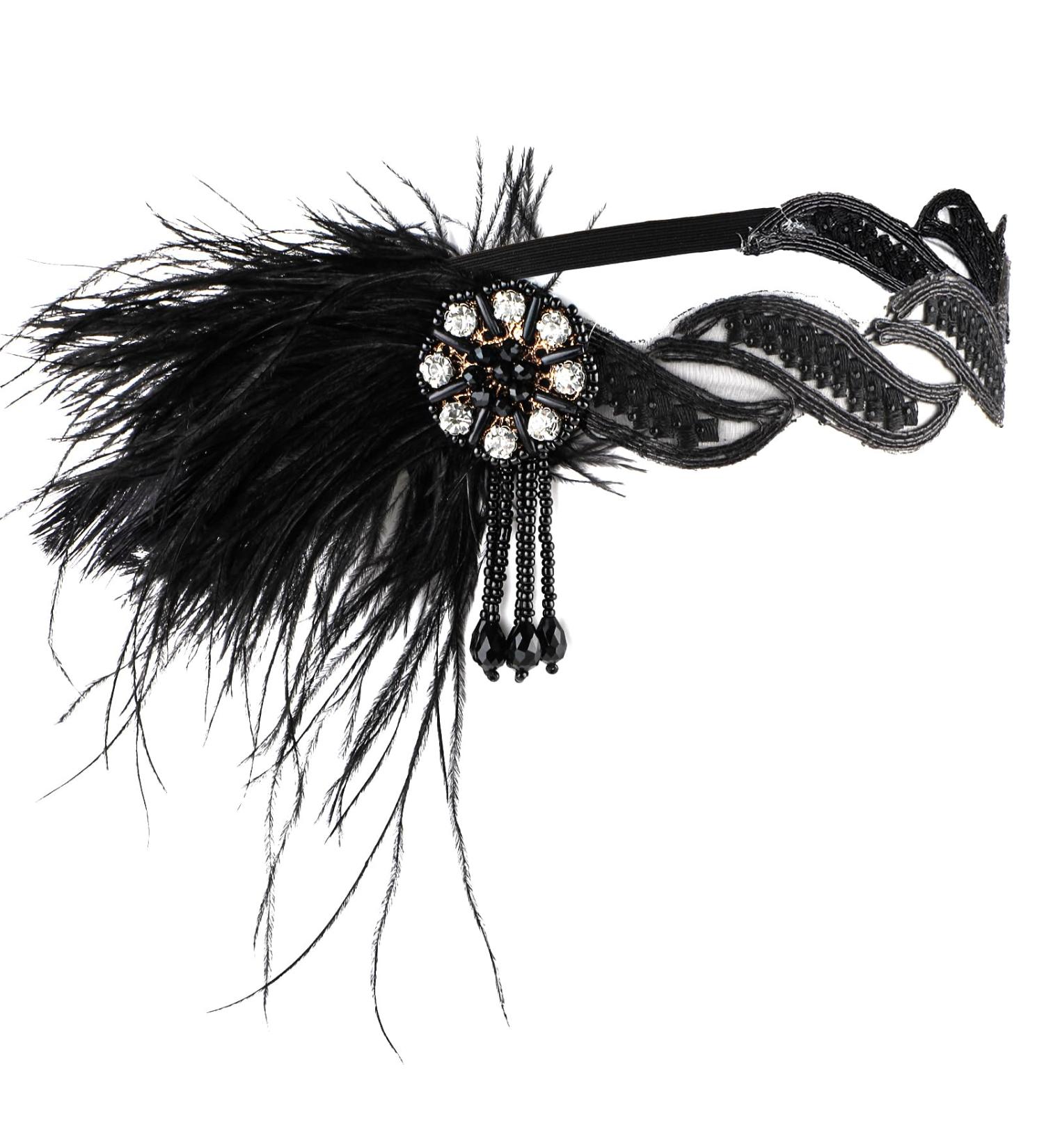 WLLHYF 1920s Flapper Headband 20s Feather Hair Band Vintage Feather Crystal Headpiece Gatsby Party Accessories for Women (white diamond) - Buy Online on SooperMarket.com