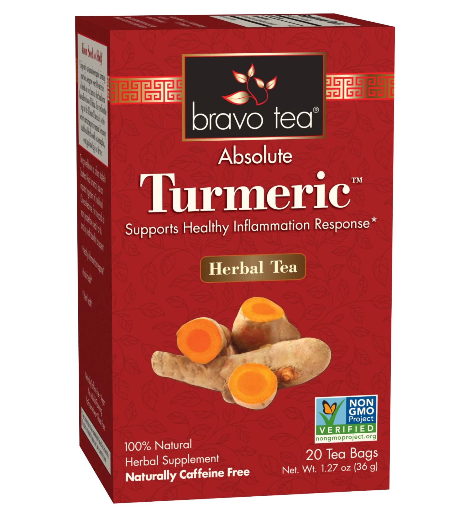 Buy Bravo Teas & Herbs Turmeric Tea - Caffeine Free, 20 Bags | Premium Herbal Blend - Buy Online on SooperMarket.com