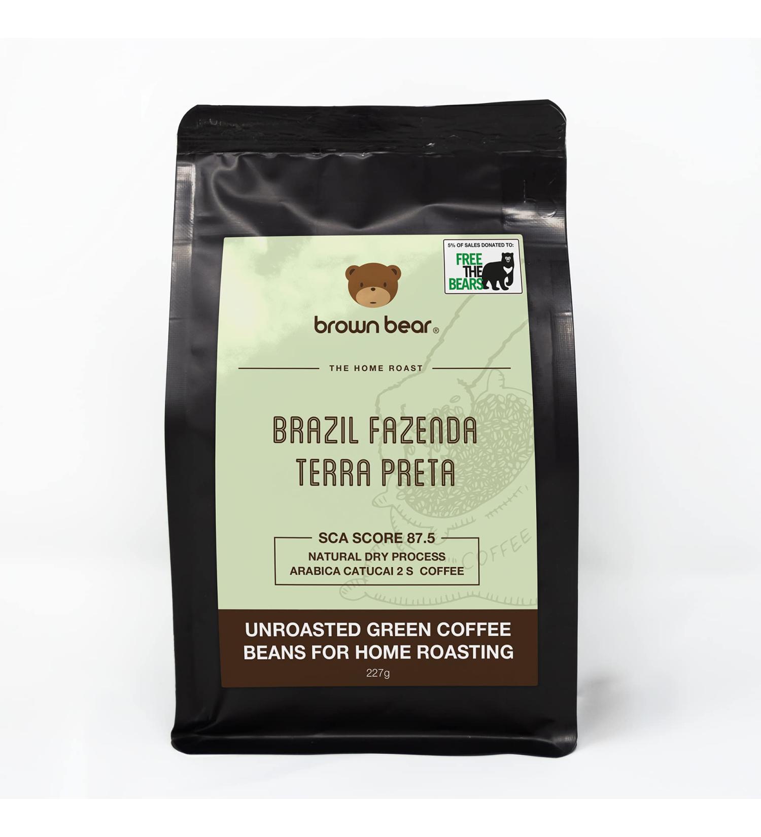 Green Coffee Beans 227g - Brazil Fazenda Terra Preta - Brown Bear - SCA 87.5 Score - Cup of Excellence - Unroasted Raw Coffee Beans for Home Roasters - Natural Dry Process - Buy Online on SooperMarket.com