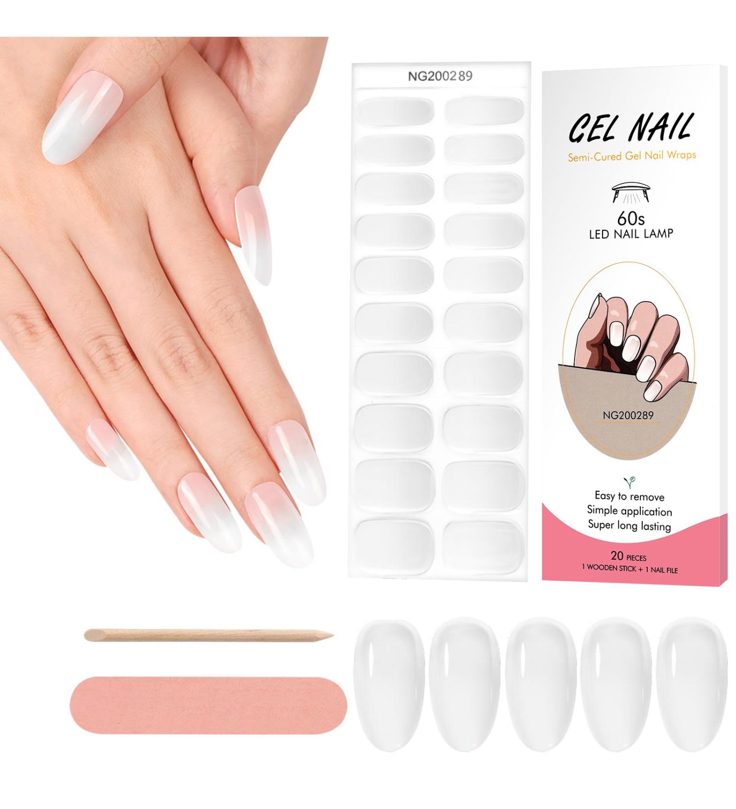 Kalolary 20PCS Nail Gel Polish Strips - White Transparent | Self-Adhesive Wrap Stickers for Cured Gel Nails | UV/LED Lamp Required - Buy Online on SooperMarket.com