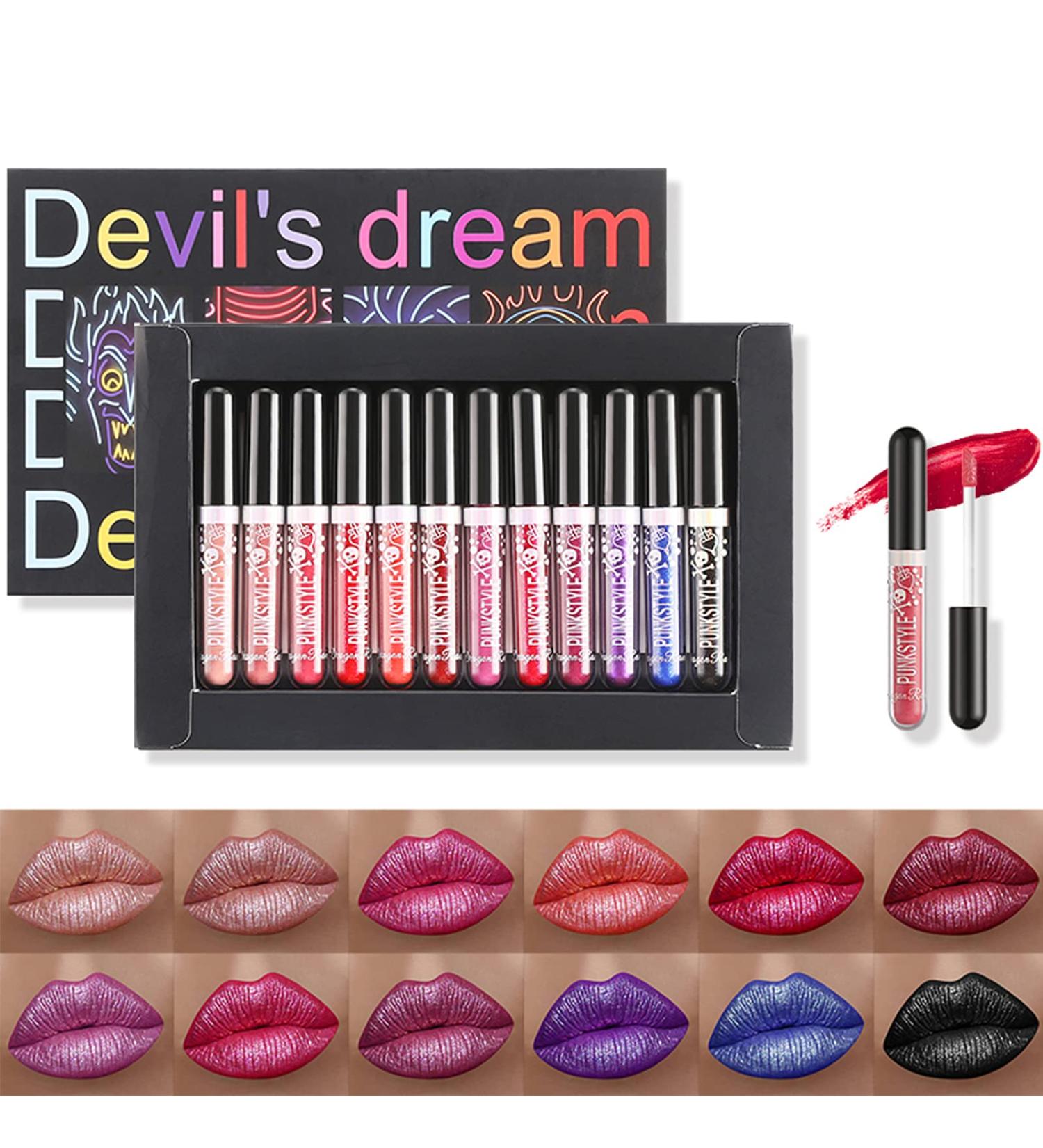 12 Colors Glitter Lip Gloss Set - Gireatick Diamond Shimmer Metallic Liquid Lipstick Kit | Long-Lasting, Waterproof, Non-Stick Cup Lip Gloss - Buy Online on SooperMarket.com