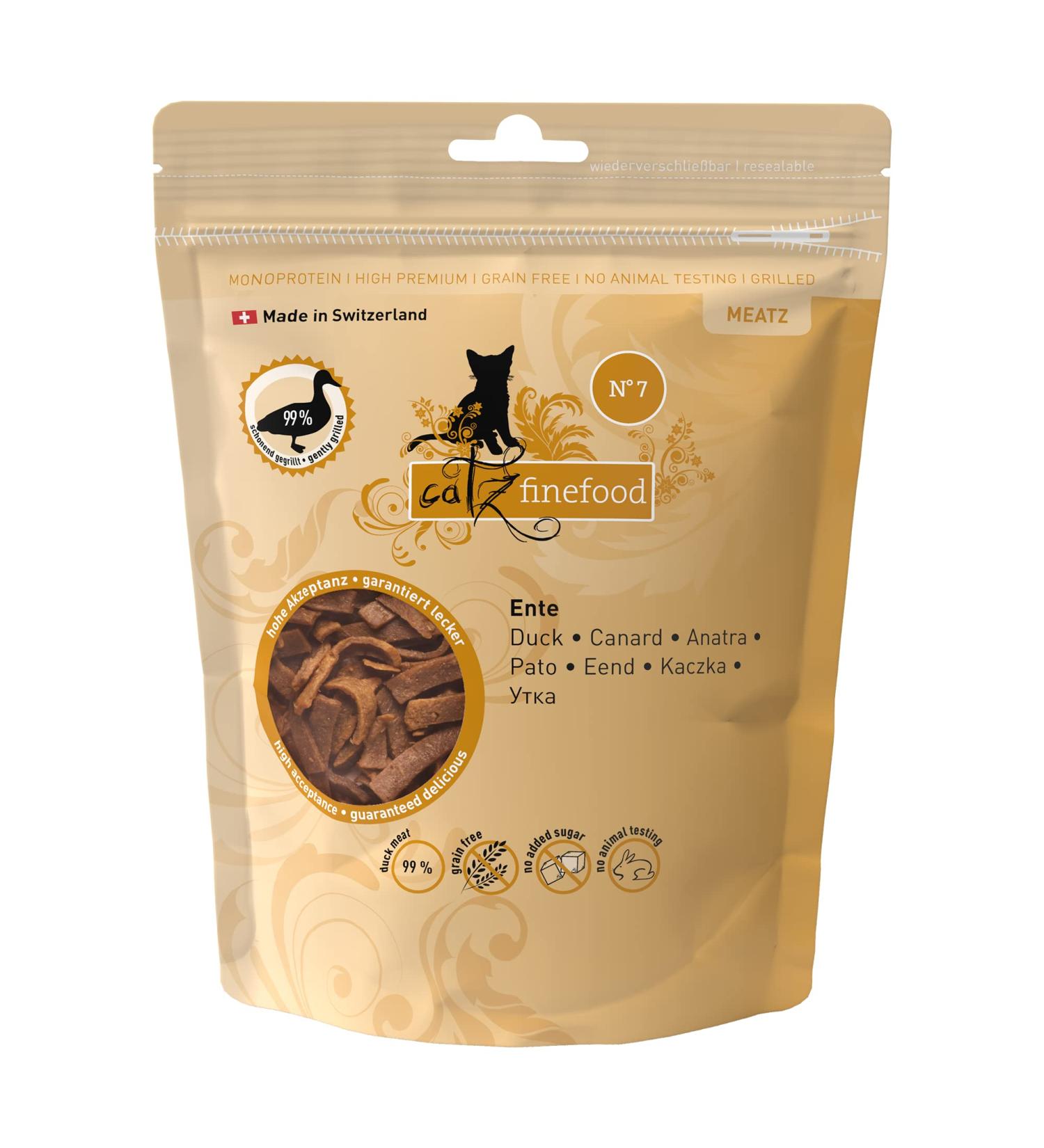 Catz Finefood MEATZ Duck Cat Snack - Grain-Free Sugar-Free With Aloe Vera - 45g Crispy Grilled Stripes for Cats - Buy Online on SooperMarket.com