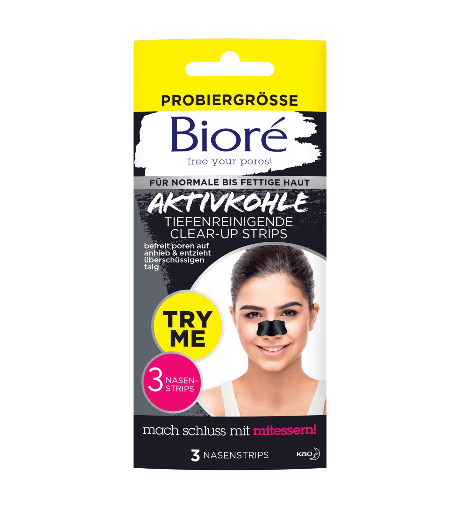 BIORE OIL Control deep -cleaning nose clear -up strips - scope of delivery: 3 nasal strips - blackhead remover - with activated carbon - refine the complexion visible - Try Me Pack