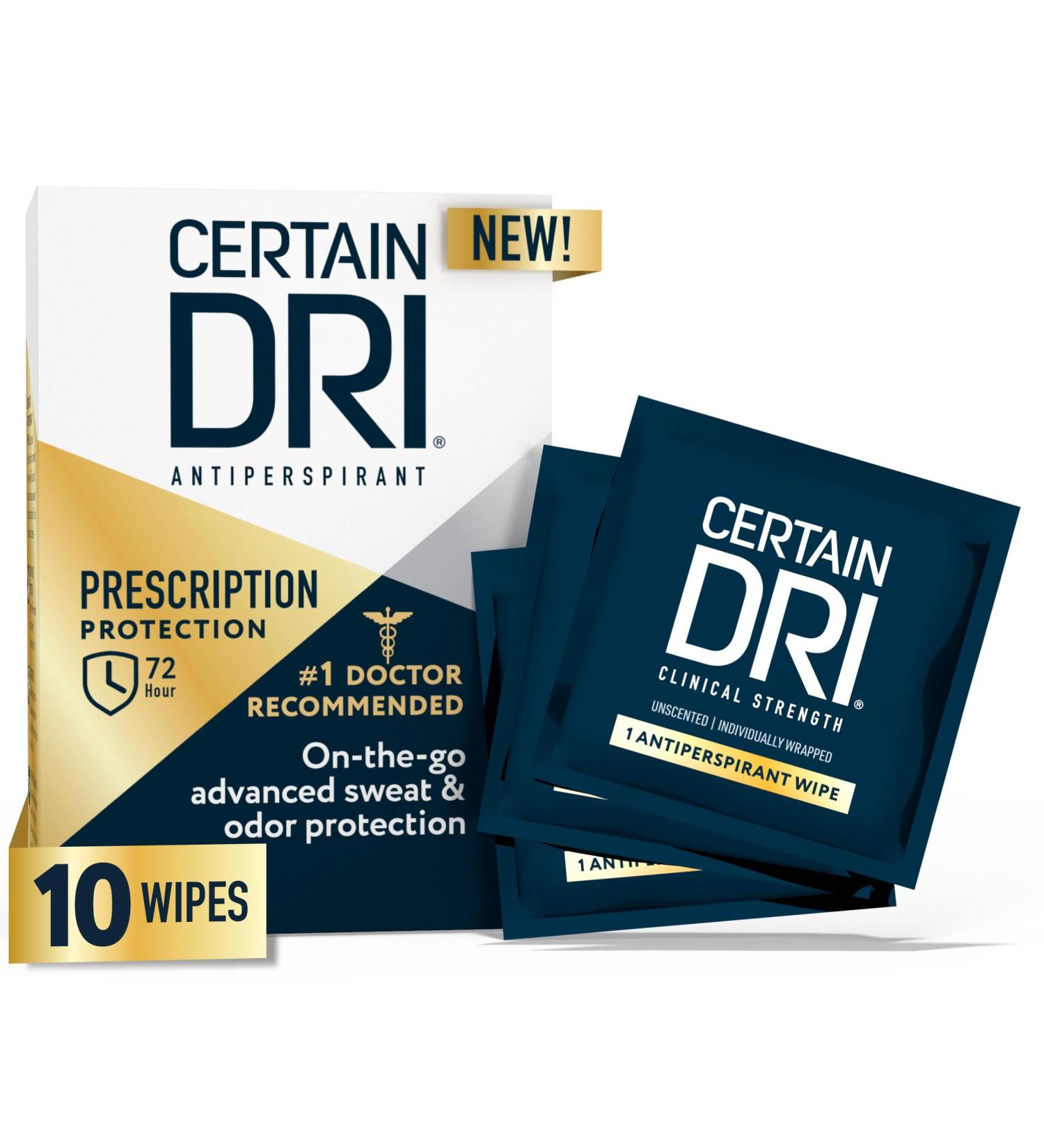 Certain Dri Antiperspirant Wipes for Excessive Sweating and Hyperhidrosis Clinical Strength Protection Against Odor and Perspiration Lasting 72 Hours Travel Friendly Dermatologist Recommended 10ct - Buy Online on SooperMarket.com