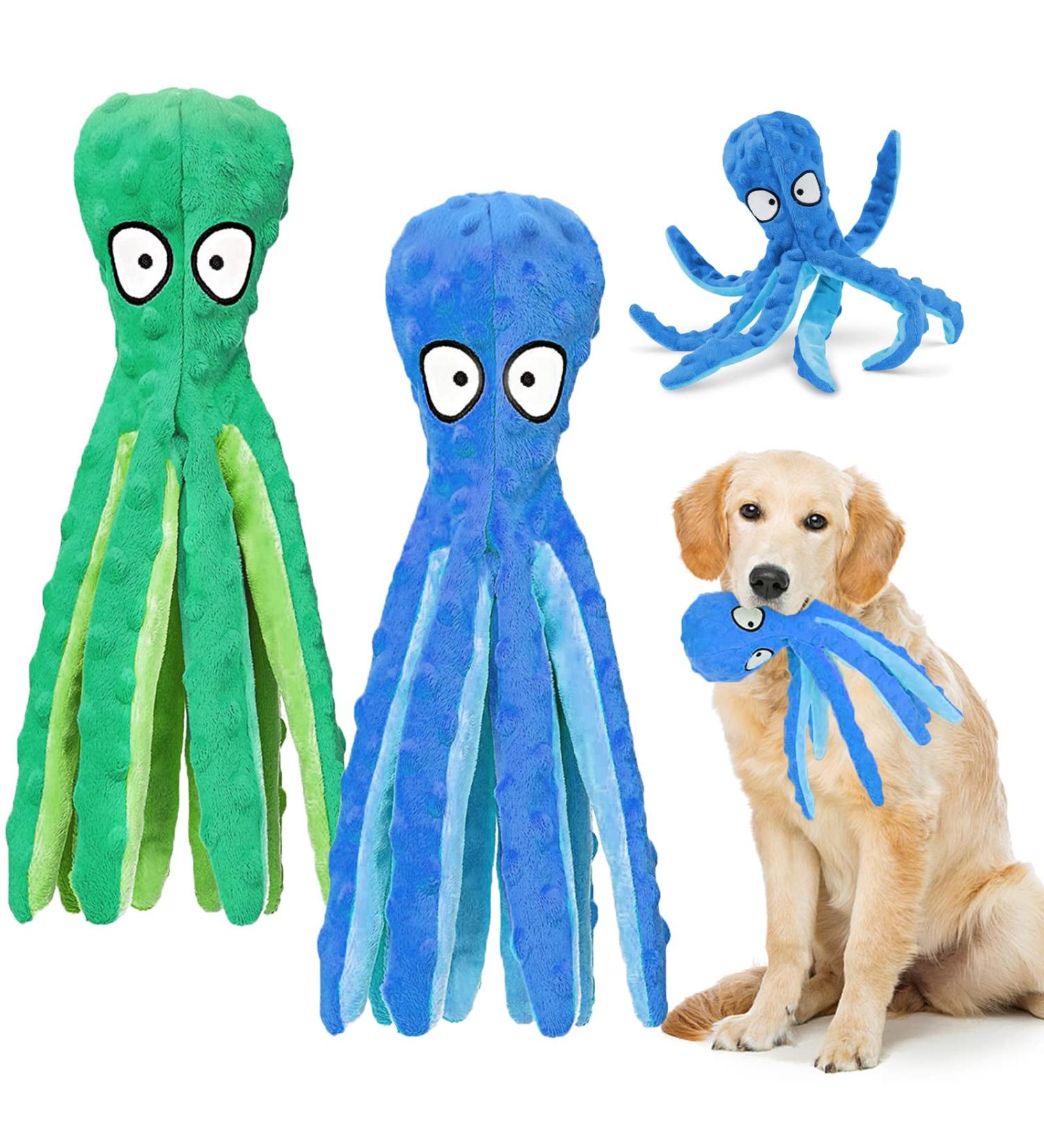 Wandergo Squeaky Dog Toys 2 PCS Octopus Dog Toy with Crinkle Paper Plush Dog Teeth Cleaning Toy Dog Soft Toy Durable Dog Toys for Large Dogs Medium Dogs Playing(Blue+Green) - Buy Online on SooperMarket.com