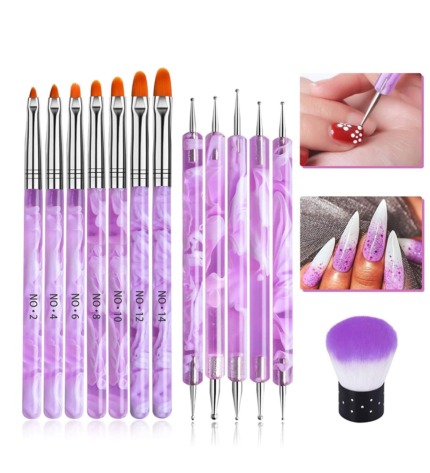 Ebanku 13-Piece Acrylic & Gel Nail Brush Set - Professional Nail Art Design Tools for UV Gel & Acrylic Painting - Buy Online on SooperMarket.com