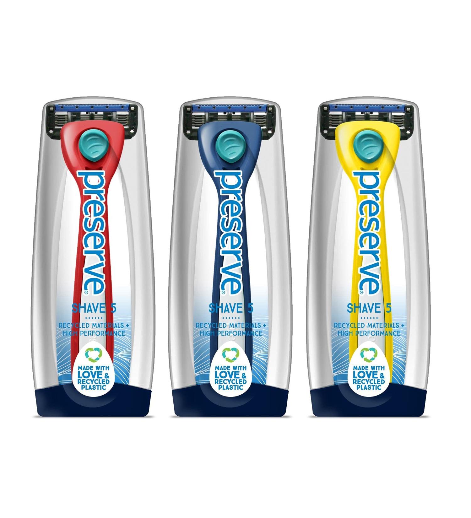 Preserve Shave 5 Blade Refillable Razor - Eco-Friendly, Recycled Materials, Assorted Colors - Buy Online on SooperMarket.com