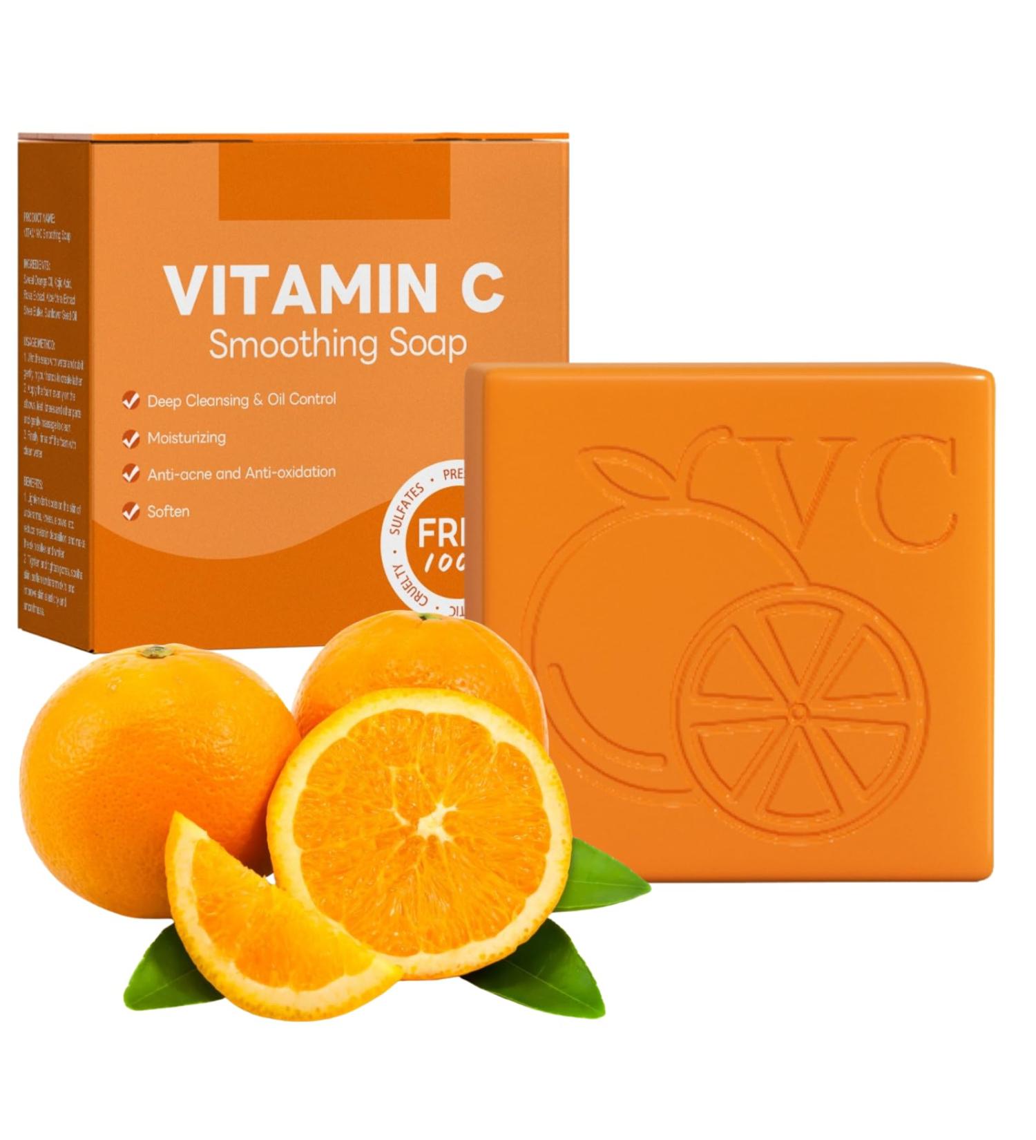 Orange Vitamin C Smoothing Soap Dark Spot Remover Soap Moisturizing Handmade Soap Bar for Body & Face Skin Brightening Soap Reduce Acne Blackheads Dark Spot - Buy Online on SooperMarket.com