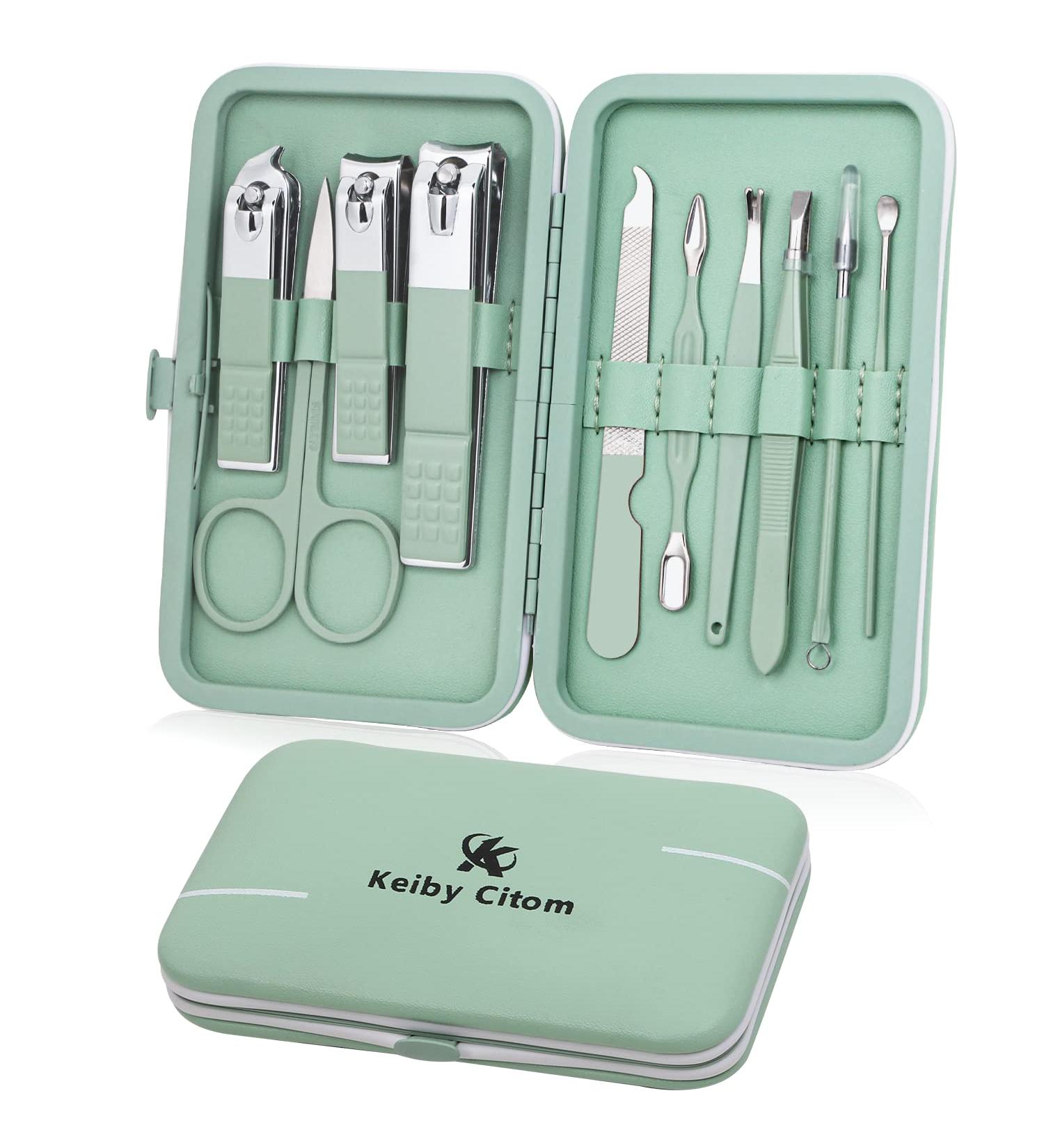 10-Part Manicure & Pedicure Set - Complete Nail Care Kit with Scissors & Clippers | Travel Beauty Essentials (Green) - Buy Online on SooperMarket.com
