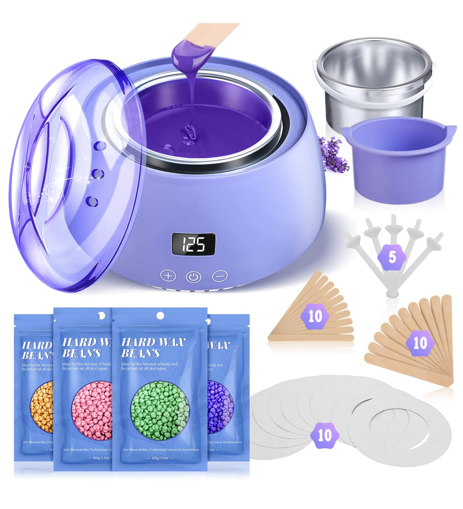 Waxing Kit with Wax Warmer & 4 Hard Wax Beans for Hair Removal - Bikini, Brazilian, Legs, Eyebrow, Armpit, Face - Full Body Waxing for Women and Men - Buy Online on SooperMarket.com