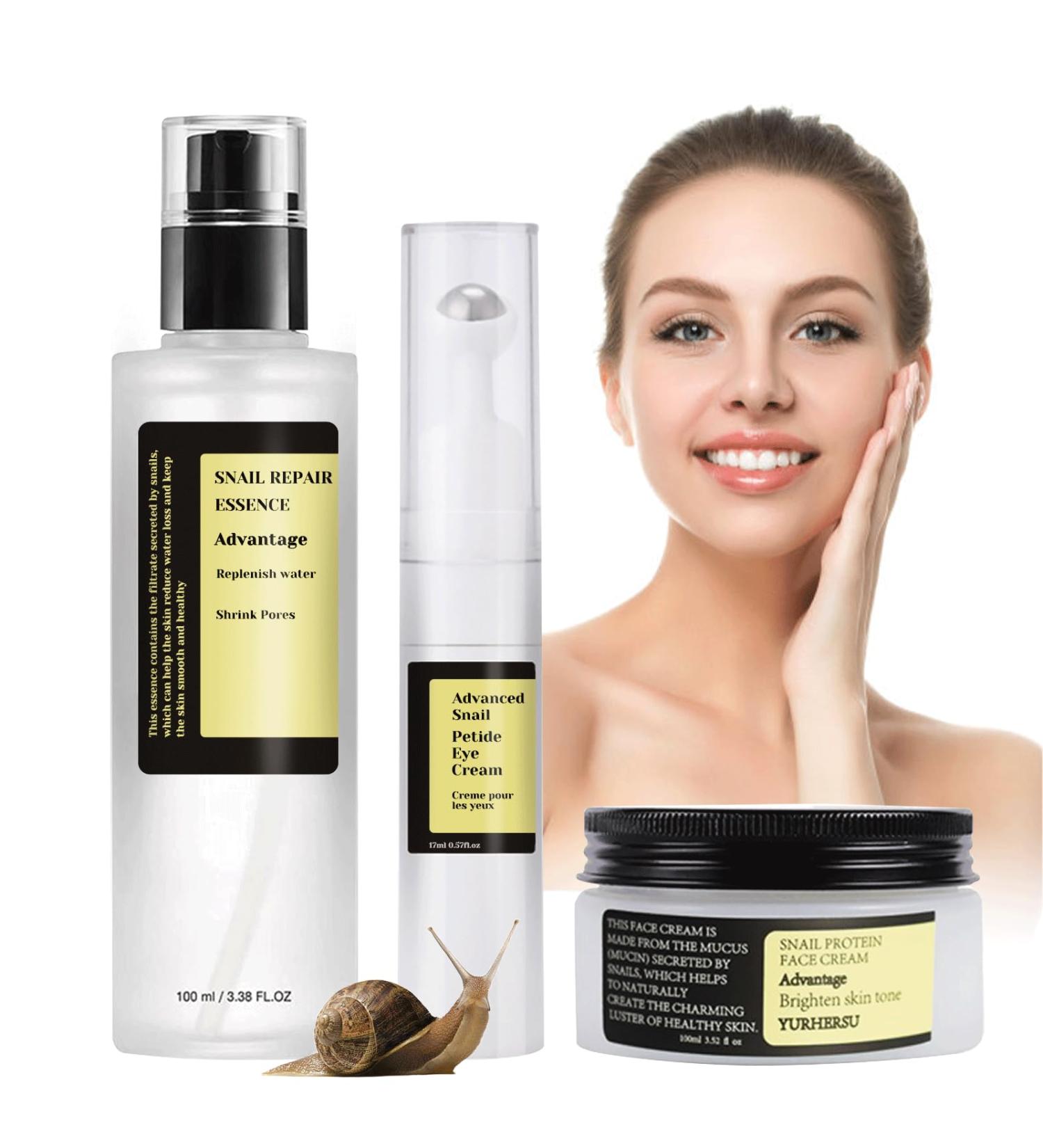 Buy Snail Mucin Essence Set - 3pcs Skincare Serum Moisturizer & Eye Cream for Firming & Elasticity - Buy Online on SooperMarket.com