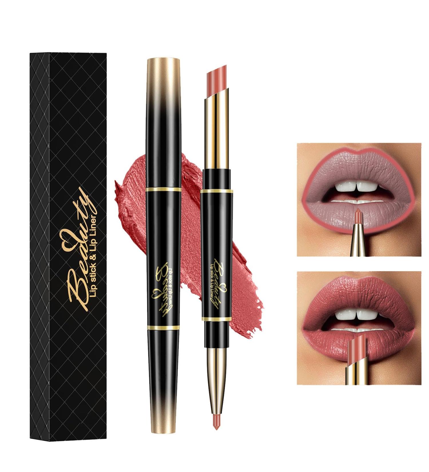 ChaneeHann 2-in-1 Lipstick & Liner Set - Matte Double Head Lipstick & Liner in 09 Pink Beige | Waterproof & Long-Lasting Lip Liner Pencil - Buy Online on SooperMarket.com