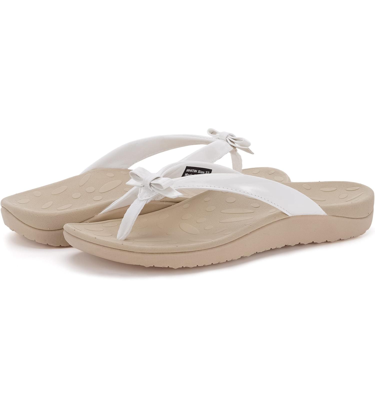 WHITIN Women's Flip Flops Thong Sandals with Arch Support | Soft Toe Post | Deep Heel Cup | Bowknot White - Buy Online on SooperMarket.com