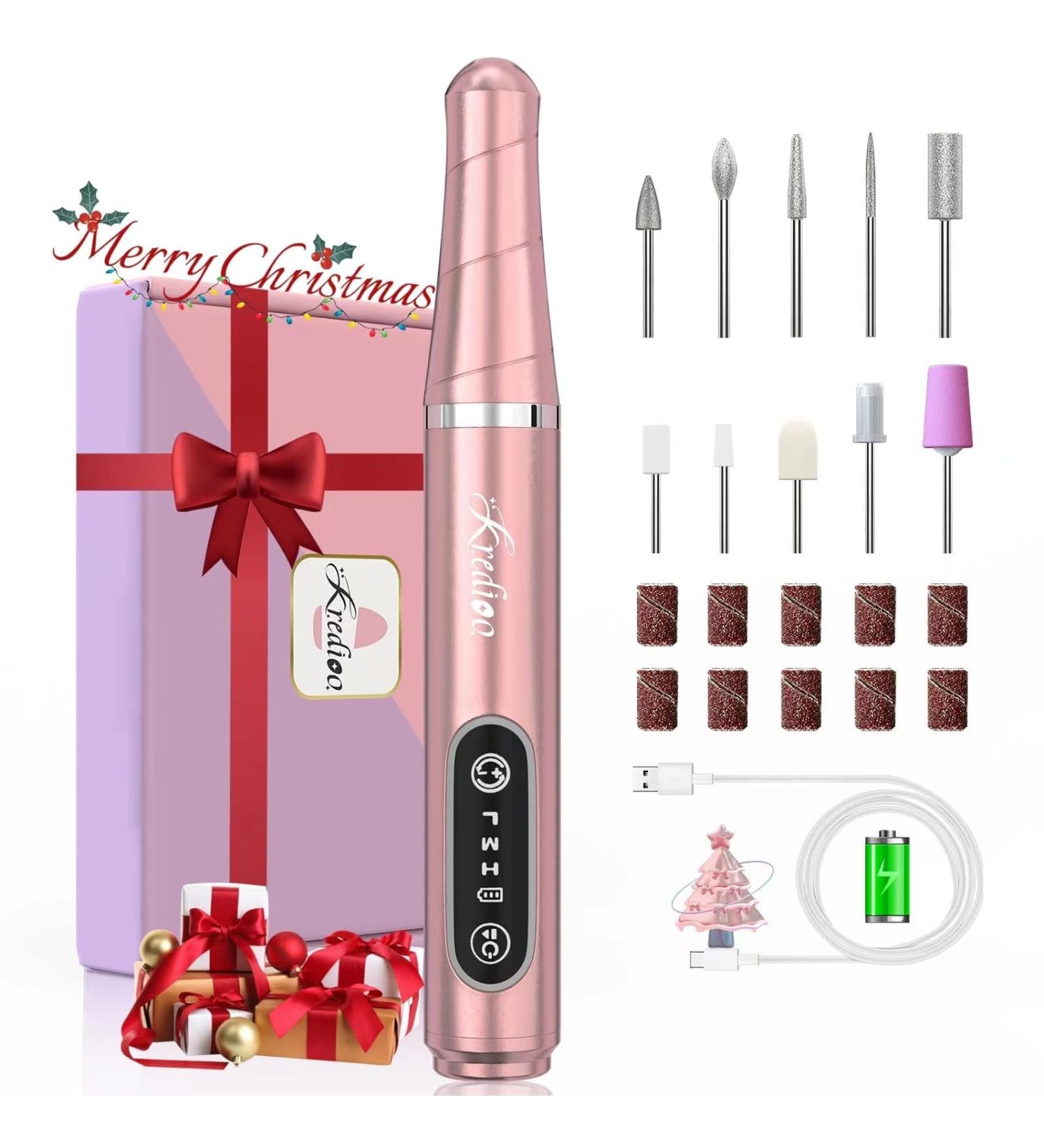 Kredioo Electric Nail Drill for Acrylic Gel Nails - 20000RPM Rechargeable Portable Manicure Set for Cuticle and Callus Removal - Cordless E File Nail Care Kit (Gold) - Buy Online on SooperMarket.com