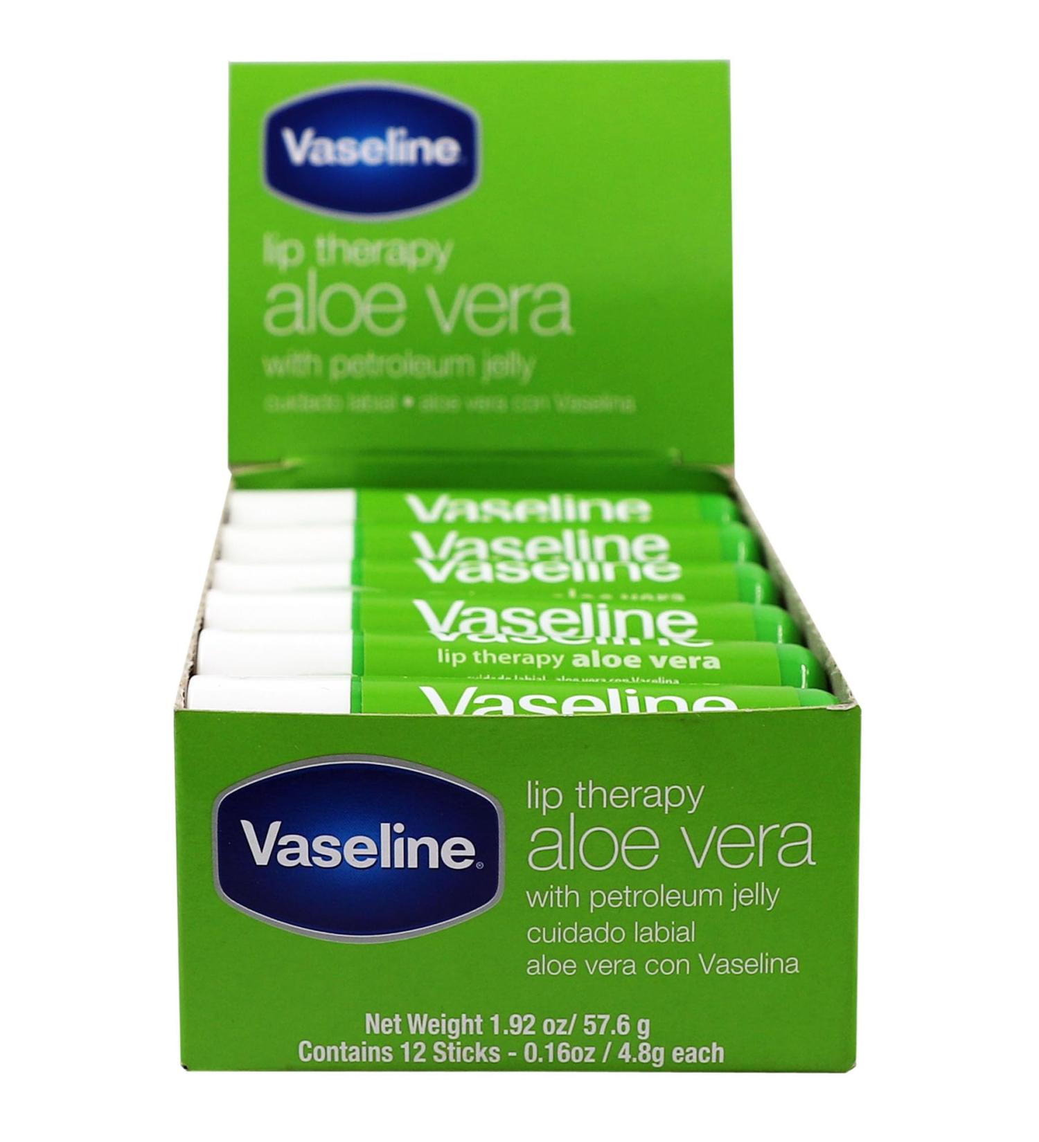 Vaseline Lip Therapy Aloe - 12 Pack Box | Moisturizing Lip Balm for Soft Lips - International Shipping Available - Buy Online on SooperMarket.com