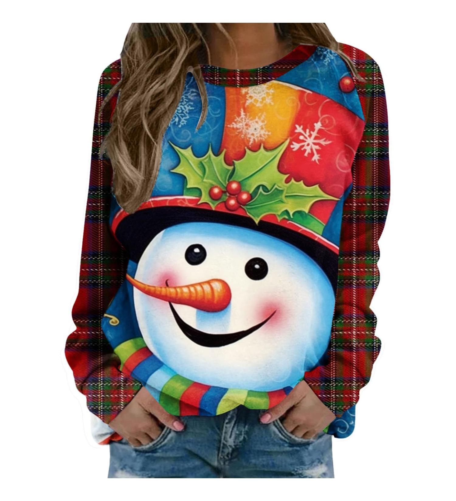 Women's Christmas Snowman and Penguin Print Sweatshirt - Sky Blue XL - Buy Online on SooperMarket.com