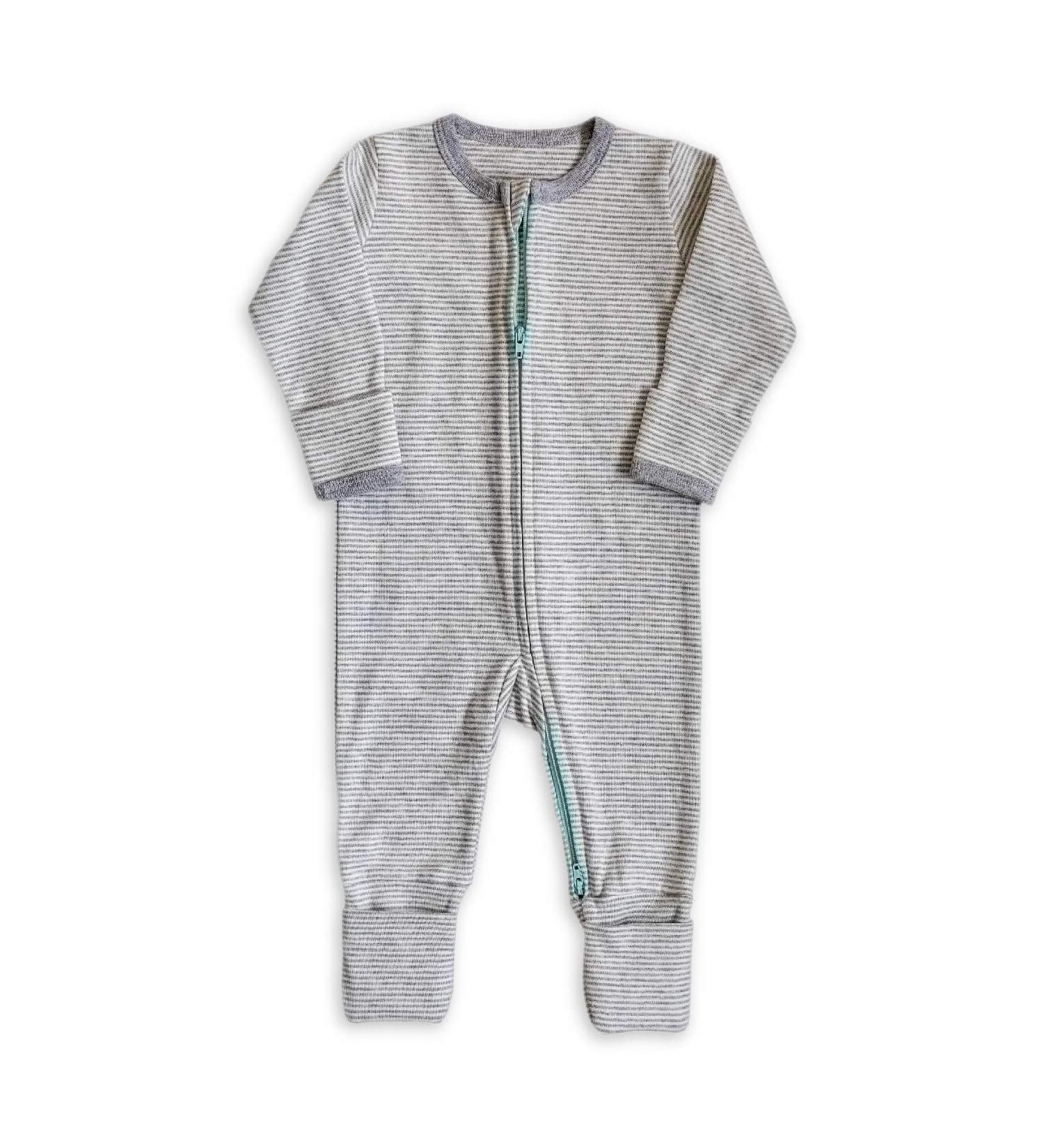 100% Cotton Two-Way Zipper Baby Sleepsuit Unisex Onesie Romper | Footless & Fold Over Cuffs | 3-6 Months | Grey, White, Mint Green - Buy Online on SooperMarket.com