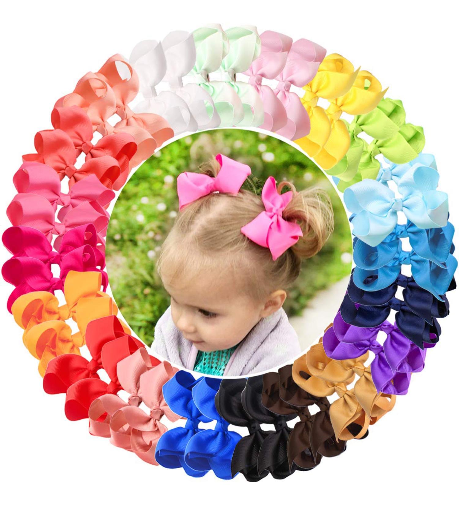 JOYOYO 40 Pcs Handmade Grosgrain Ribbon Hair Bows for Toddler Girls - 4.5 Inch Hair Clips in Multicolor Pairs - 40 Count Pack - Buy Online on SooperMarket.com