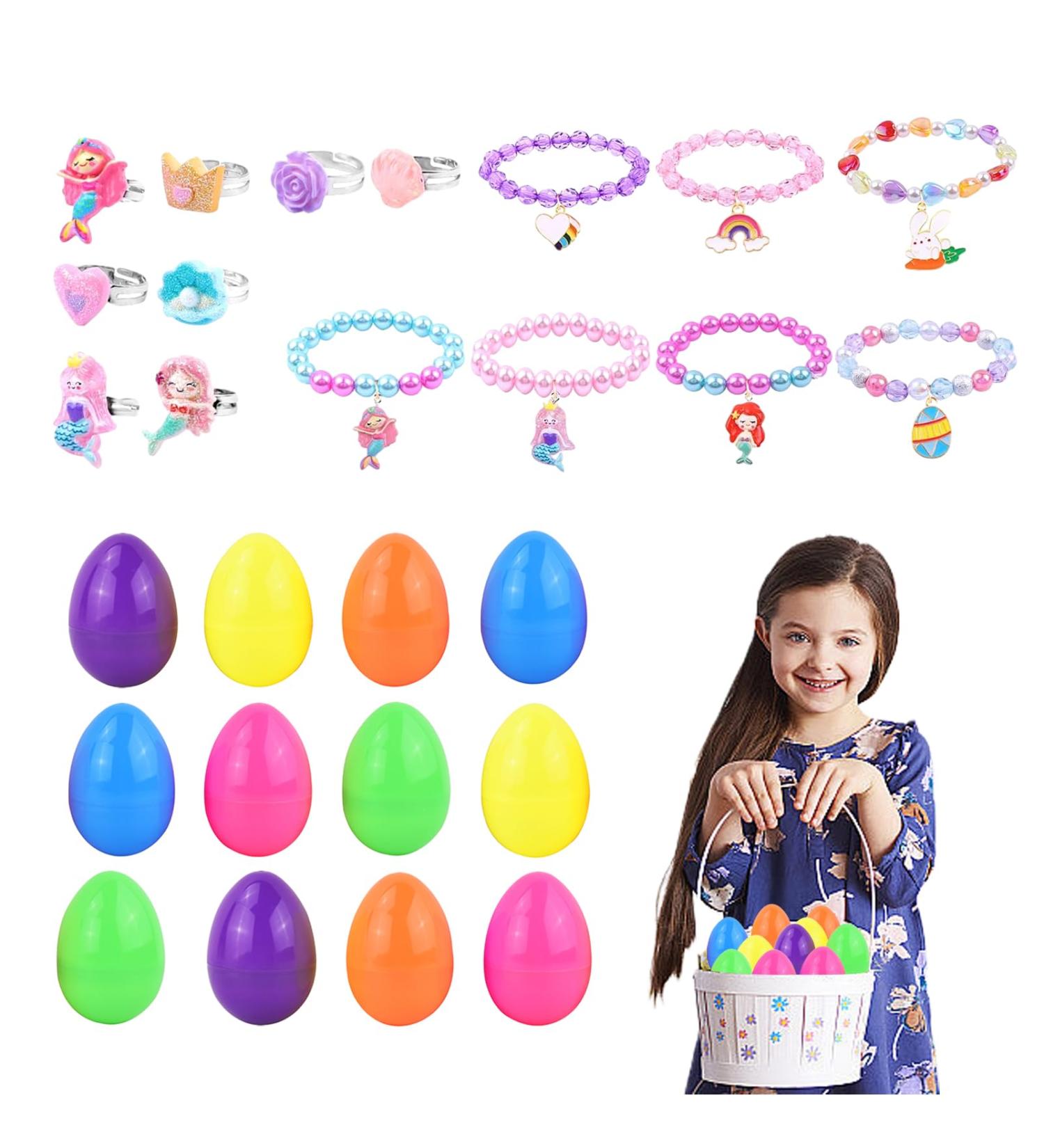 Kirdume Easter Eggs Prefilled With Bracelets - Prefilled Bright Easter Eggs with Bracelets - Easter Basket Stuffers Easter Party Favours for Girls Kids Children Boys Sh-08 - Buy Online on SooperMarket.com