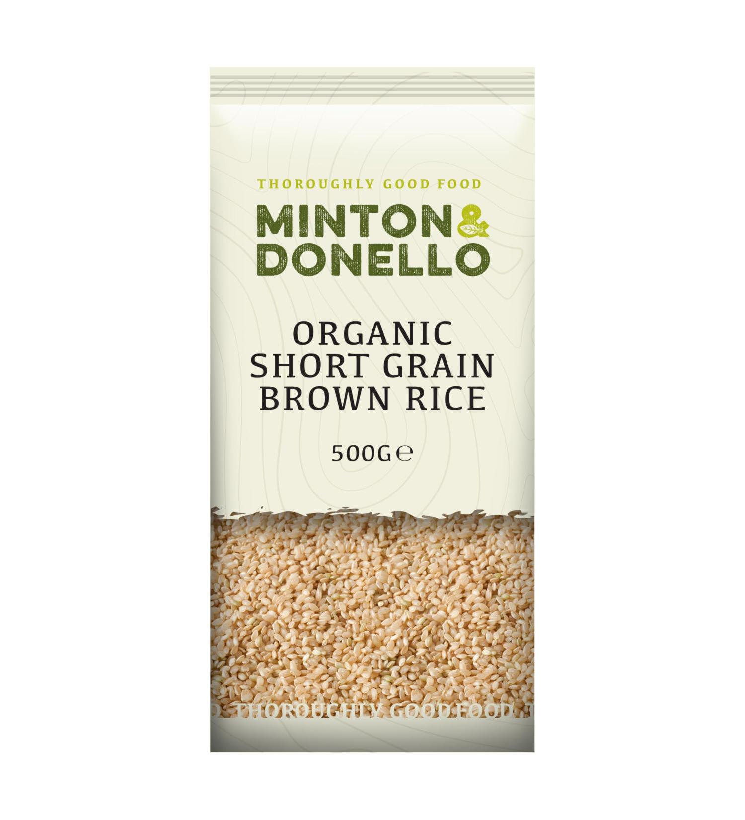 Minton & Donello - Organic Short Grain Brown Rice Nutty Flavor Ideal for Cooking 6 x 500g