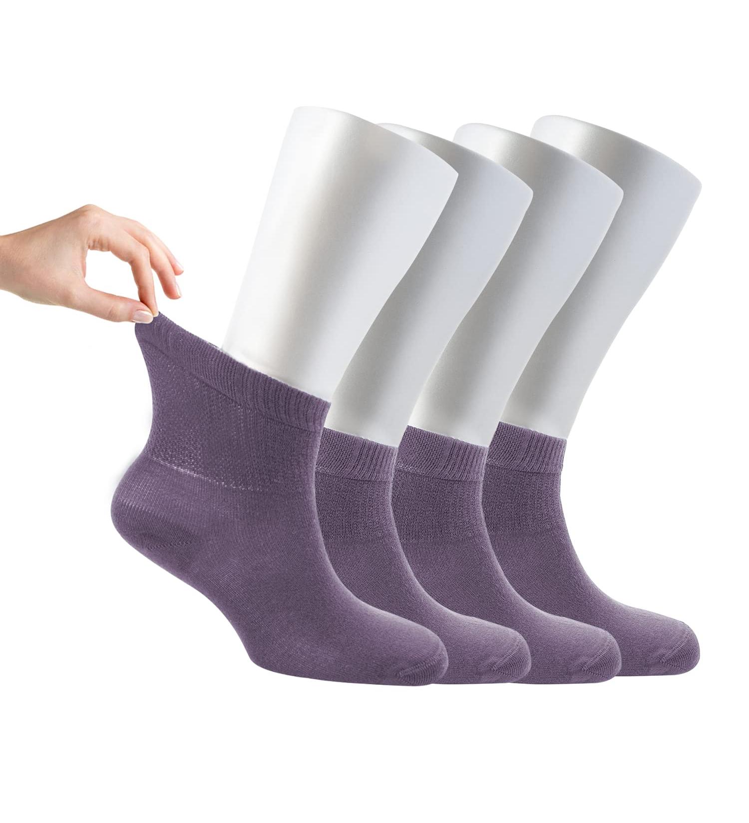 Cosyfeel Women Loose Diabetic Socks | 4-Pack Neuropathy Ankle Socks for Ladies | Super Soft Eco-Friendly Bamboo Material | Durable with Seamless Toe | Multicolour Patterns | 4 Seasons 7-9 1/2 CHALK VIOLET - Buy Online on SooperMarket.com