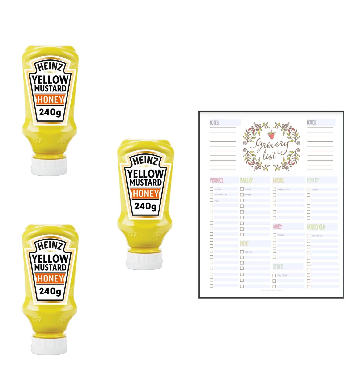 Mustard Sauce Bundle which Contains Heinz Yellow Mustard Honey 220ml - Pack of 3 with Grocery List Card - Buy Online on SooperMarket.com