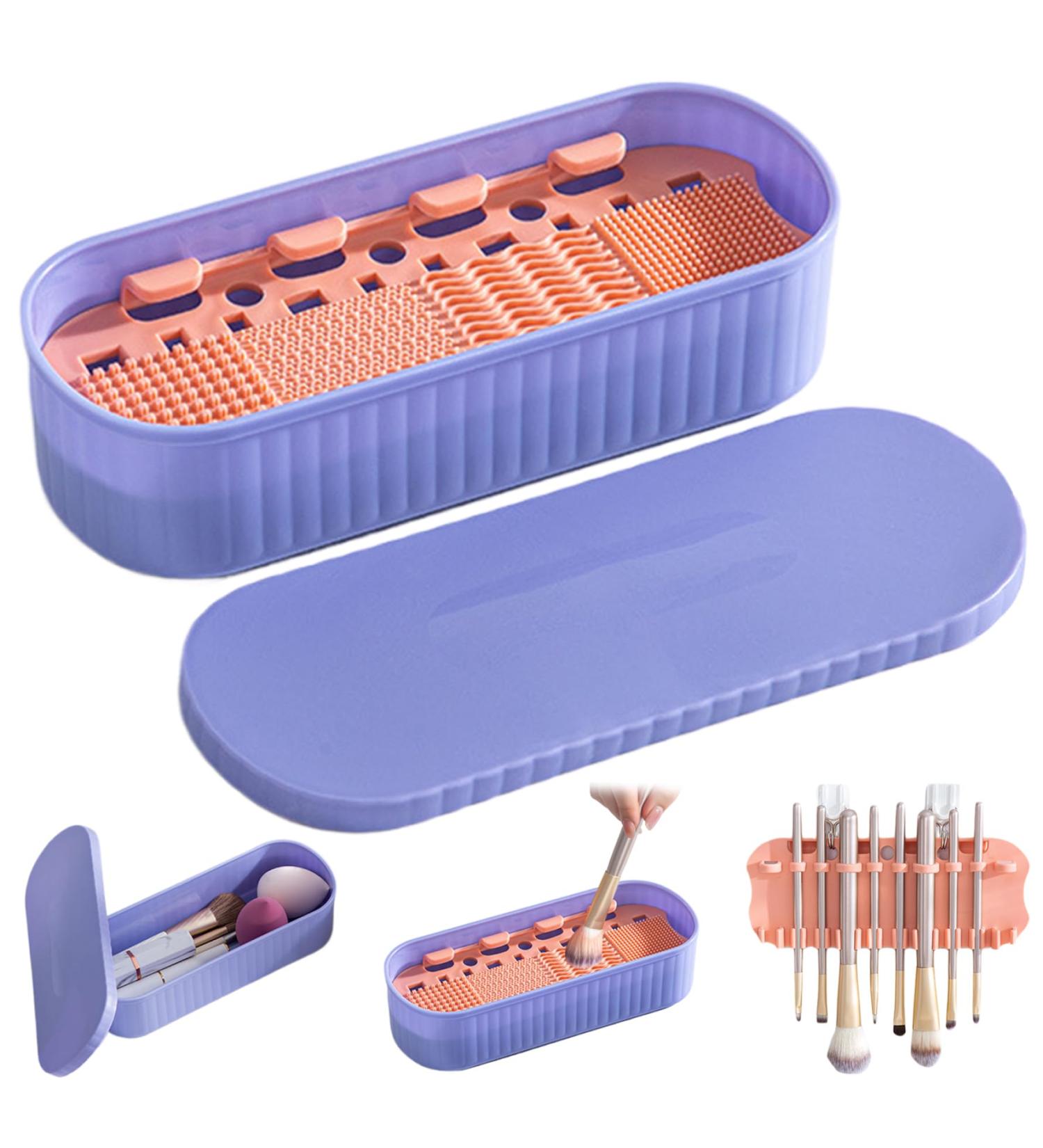 3-in-1 Makeup Brush Cleaner & Organizer with Cleaning Mat | Portable 8.7x3.5x2.2 inch Cosmetic Brush Holder for Effortless Cleaning & Drying - Buy Online on SooperMarket.com