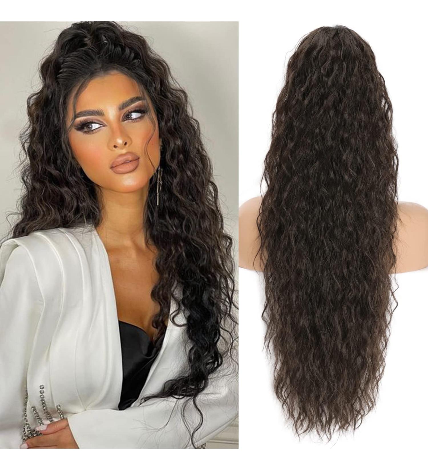 KooKaStyle 30 Inch Dark Brown Wavy Ponytail Extension - Clip-On Synthetic Curly Hairpiece for Women and Girls - Buy Online on SooperMarket.com