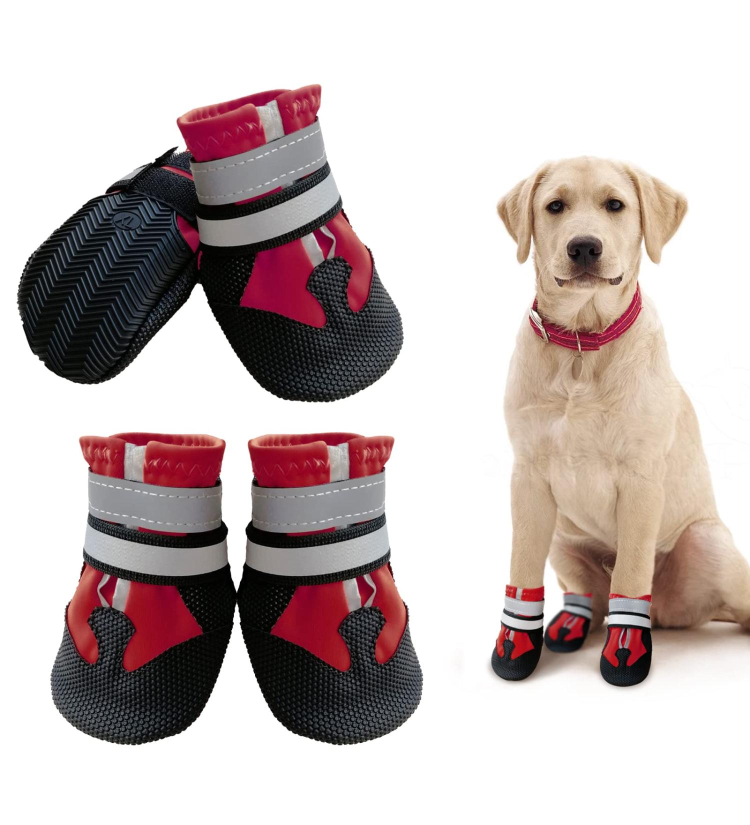 NeuWook Dog Boots 4 Pcs Waterproof Anti-Slip Breathable Dog Shoes with Two Adjustable Fastener Straps Easy to Wear Dog Sneakers Comfortable Soft Soled for Small Medium Large Dogs (Red XXL) XXL Red - Buy Online on SooperMarket.com