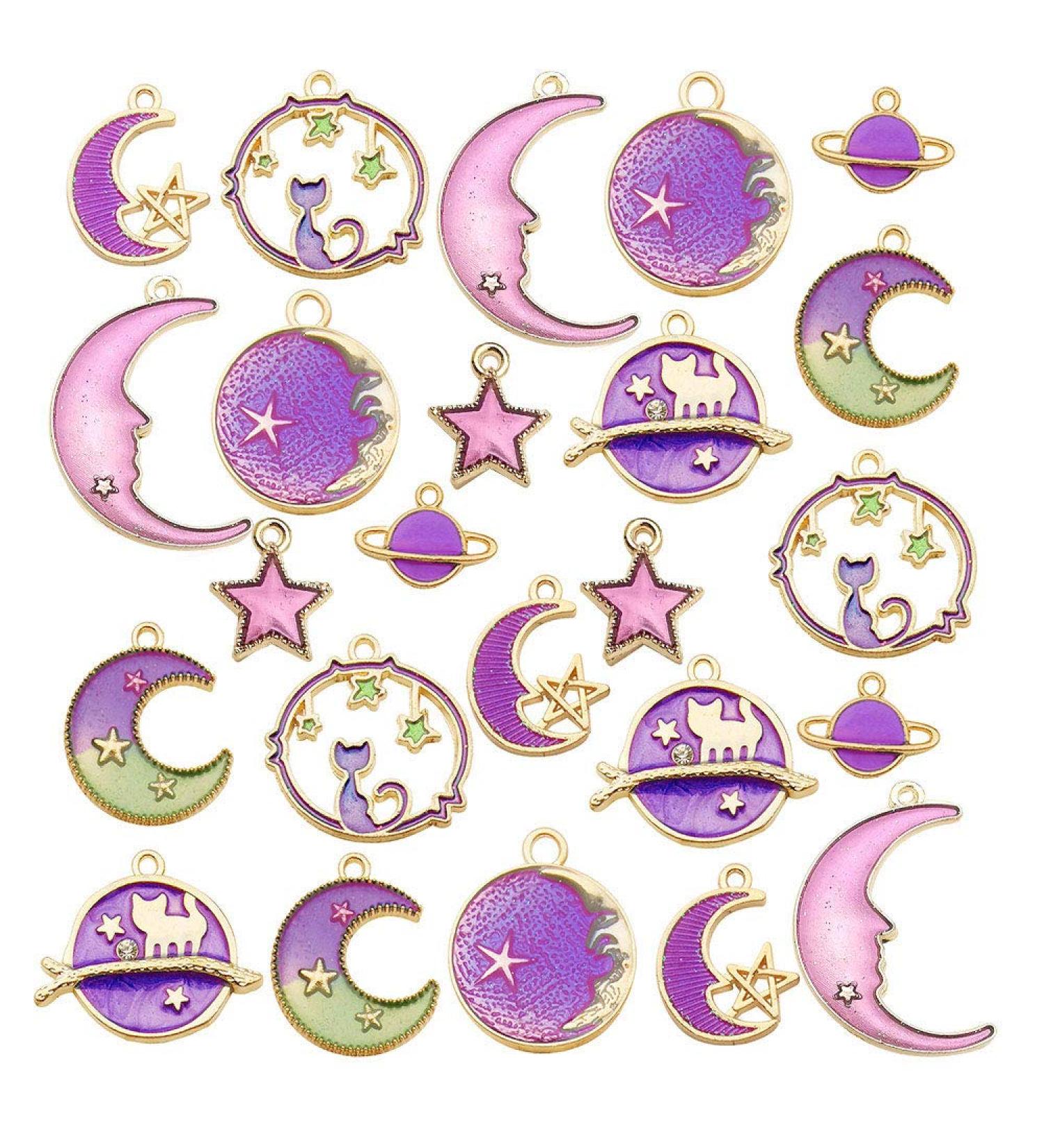 24-Piece Assorted Gold Plated Celestial Cat Charms for DIY Jewelry Making - Purple Enamel Earrings Necklace Bracelet Crafting (M582) - Buy Online on SooperMarket.com