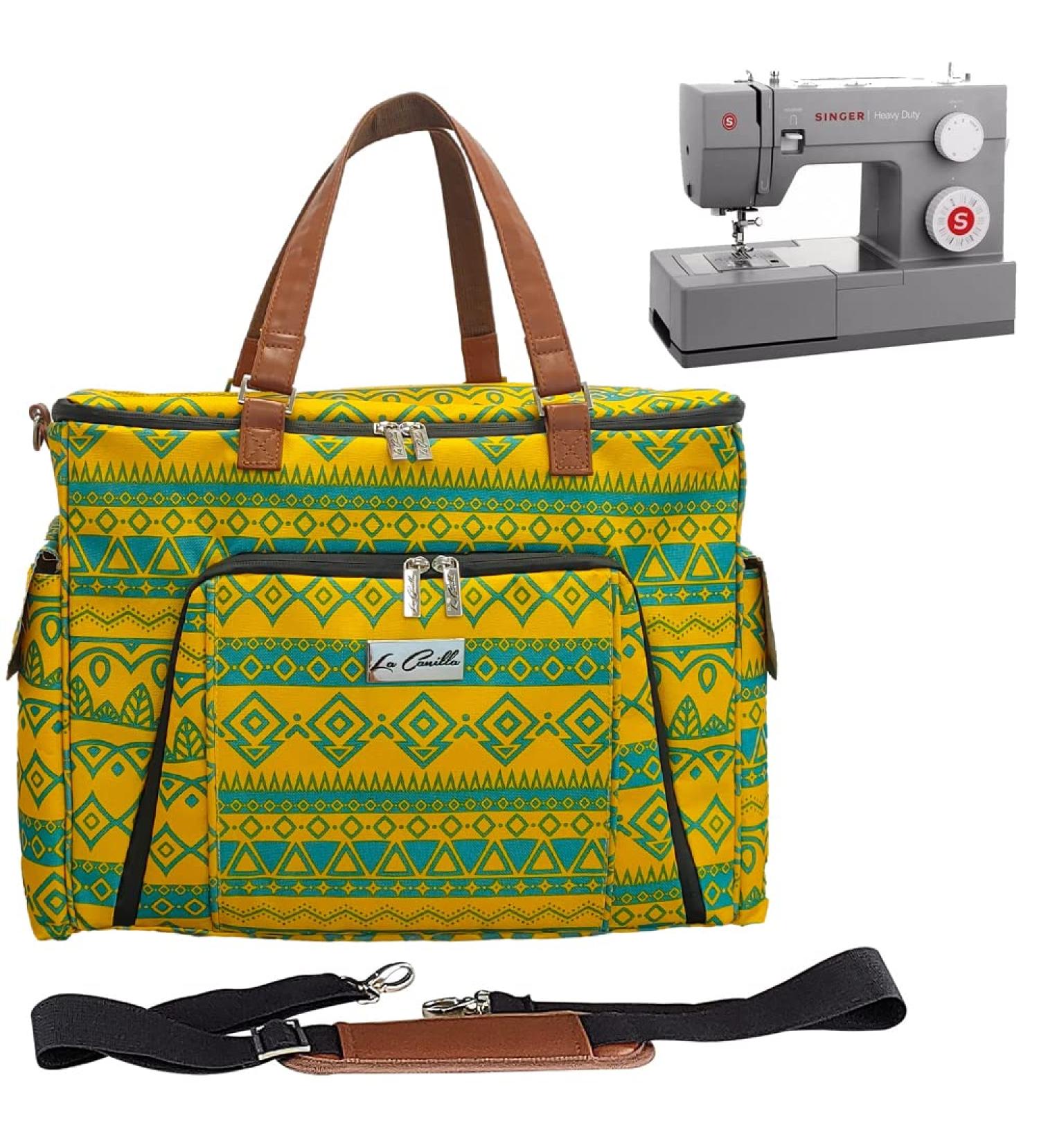 La Canilla Sewing Machine Carrying Case - Universal Tote Bag for Singer, Brother & More | With Accessories Storage, Dust Cover, Shoulder Strap & Padded Board - Yellow - Buy Online on SooperMarket.com