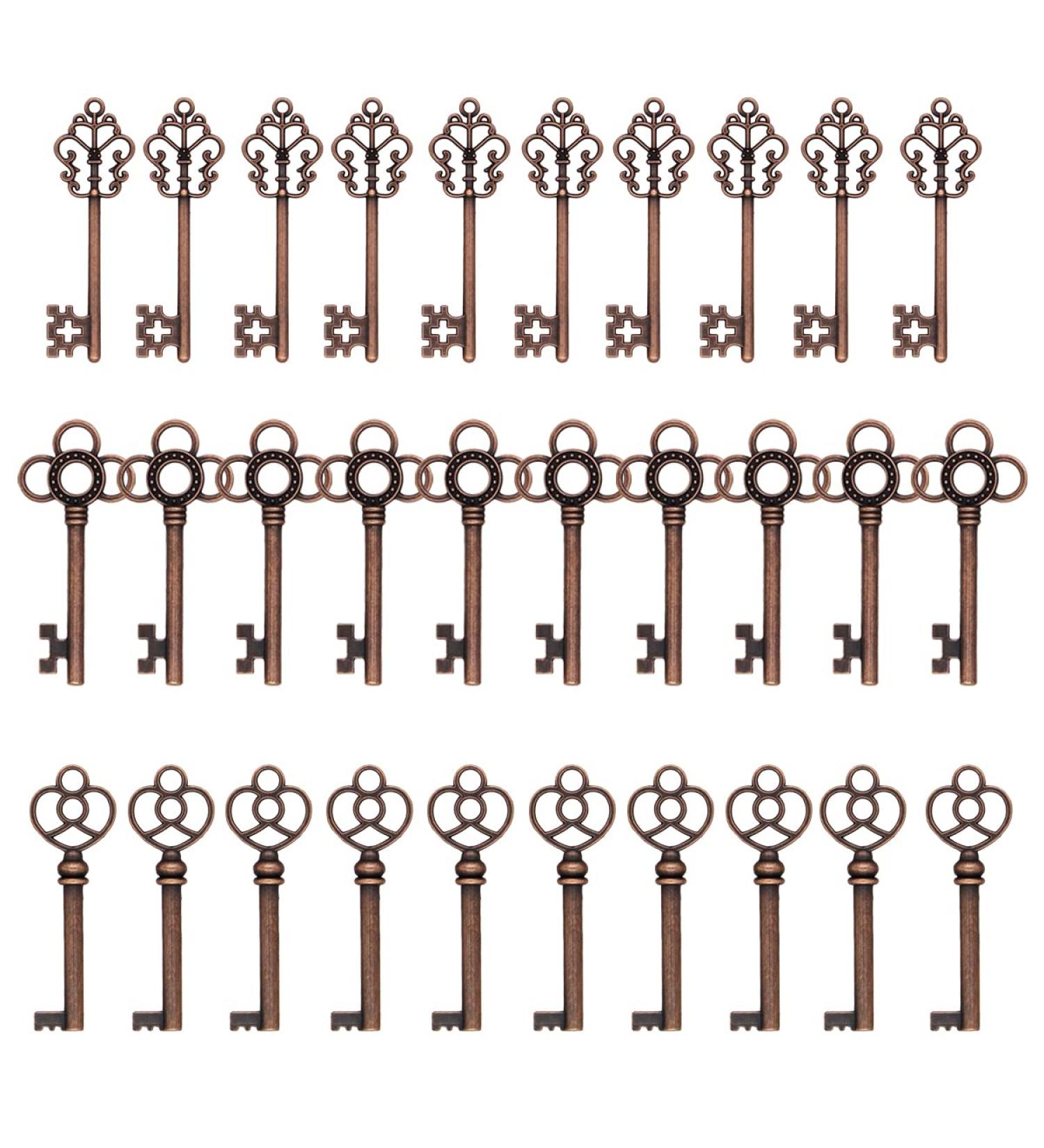 30PCS Assorted Antique Skeleton Keys - Vintage Steampunk Classic Collection in Copper - Buy Online on SooperMarket.com