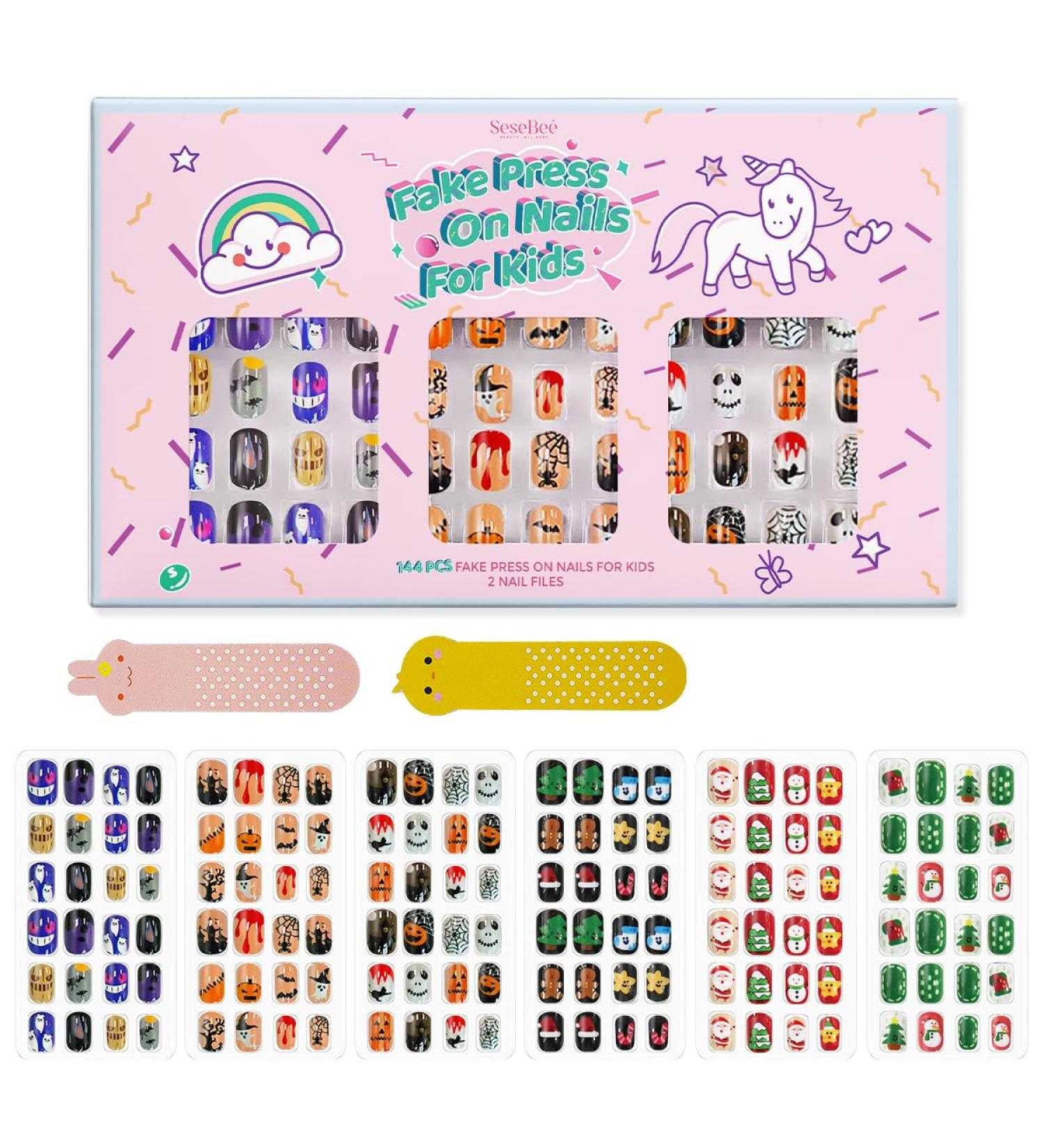 144Pcs Kids Press on Nails Set - No Fading, Quick Stick On, Cute Pre-Glued Fake Nails for Girls - Perfect Christmas Gift for Children, Stars Design - Buy Online on SooperMarket.com