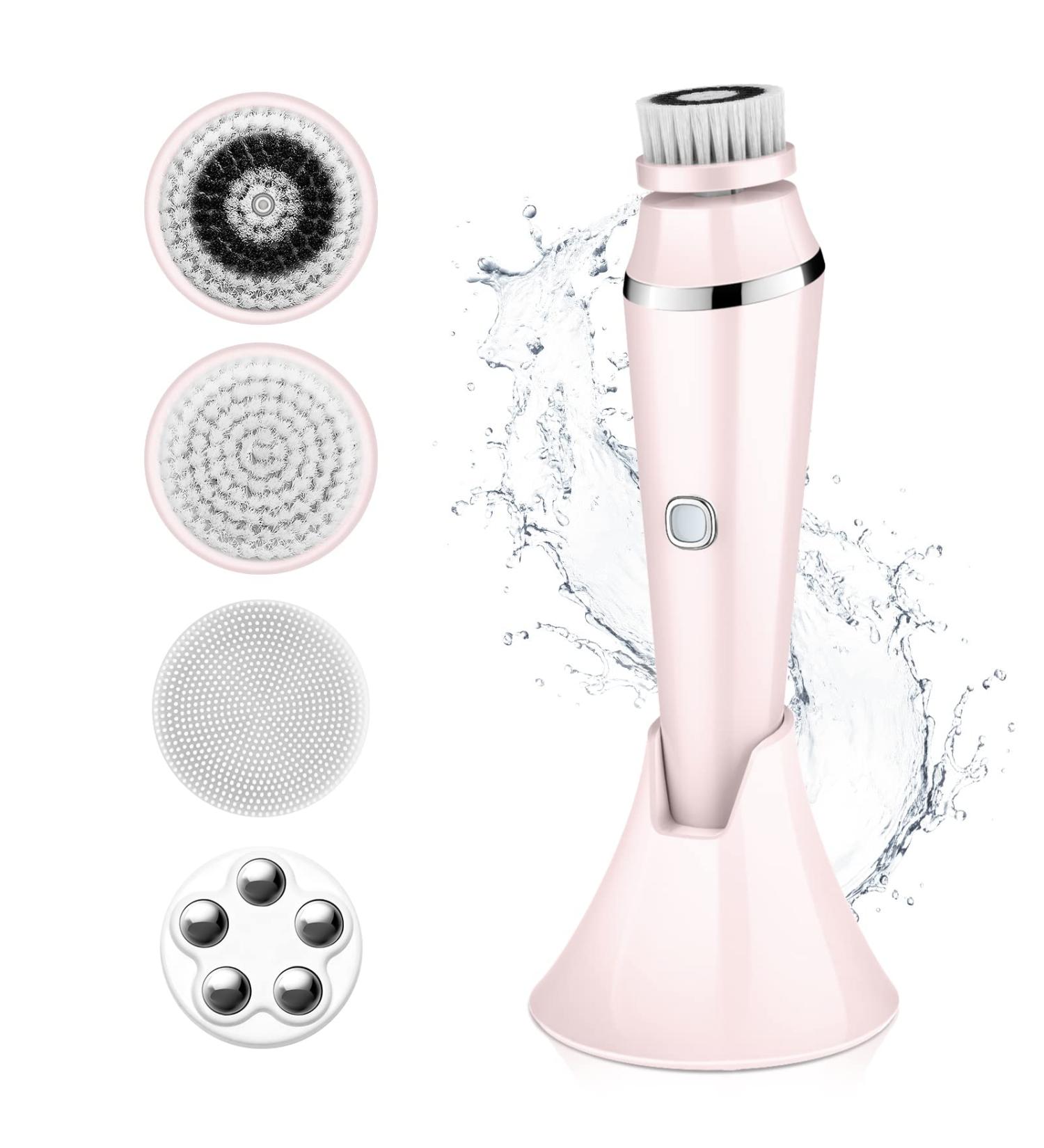 4 in 1 Facial Cleansing Brush - Electric Face Spin Brush with 4 Replacement Heads for Cleaning Exfoliating Massaging (Pink) - Buy Online on SooperMarket.com
