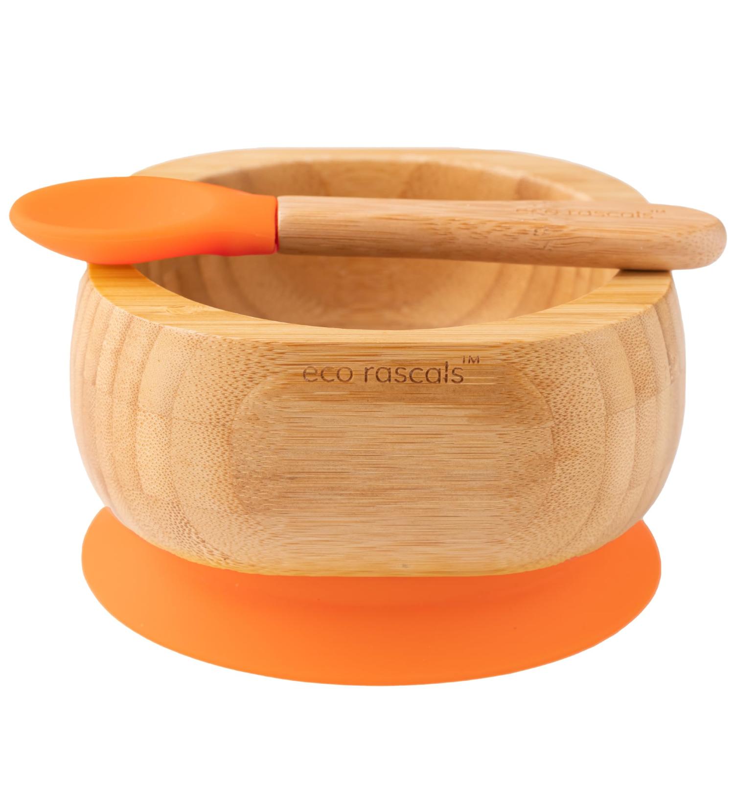 eco rascals Natural Bamboo Baby Bowl and Spoon Set | Suction Stay Put Feeding Bowl | BPA-Free | Orange Color - Buy Online on SooperMarket.com
