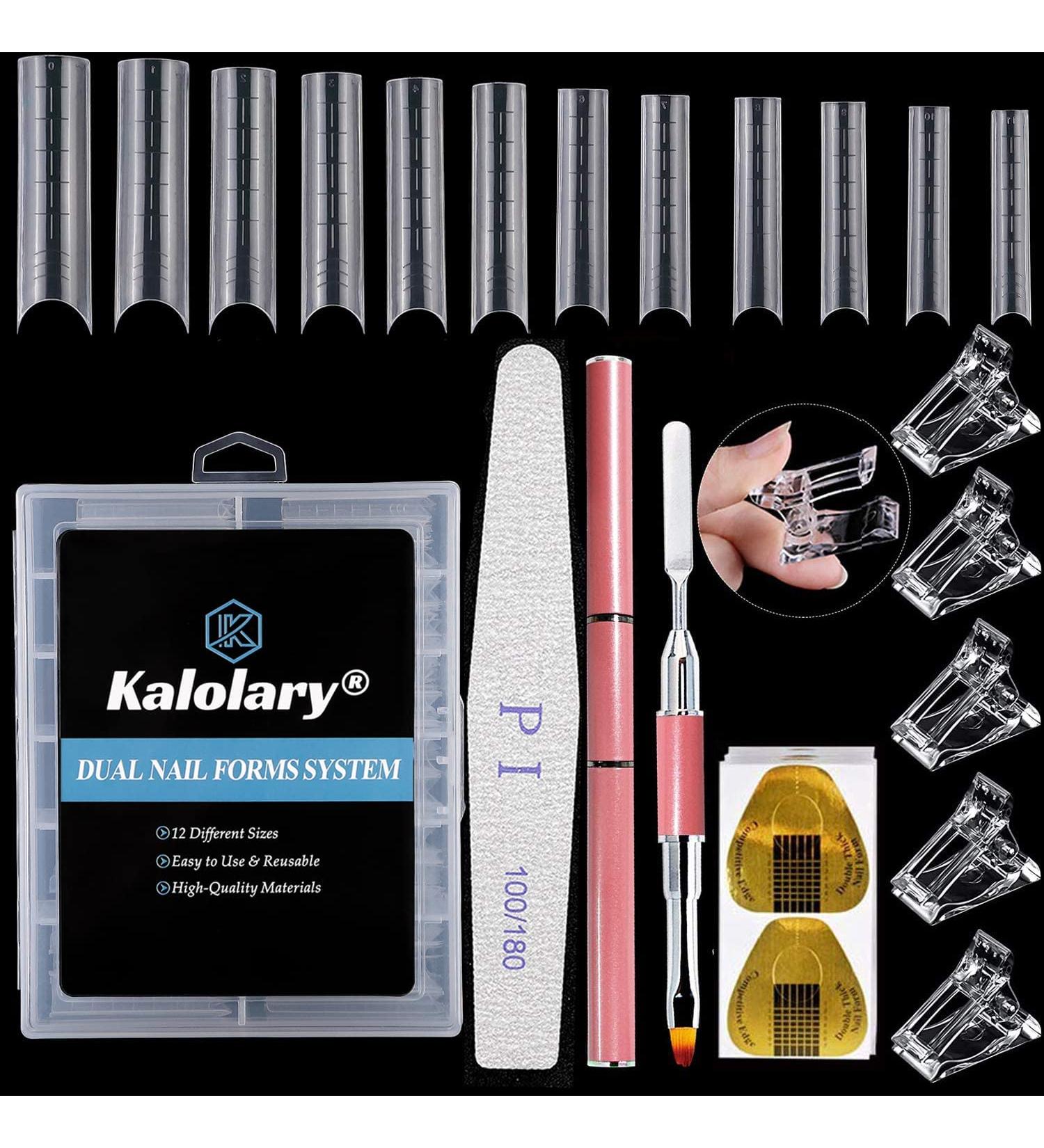 Kalolary Nail Extension Set - 120 U-Curve Nail Tips 50 Art Forms Nail Clips & Dual-Ended Brush | DIY Nail Art Tools for Stunning Manicures - Buy Online on SooperMarket.com