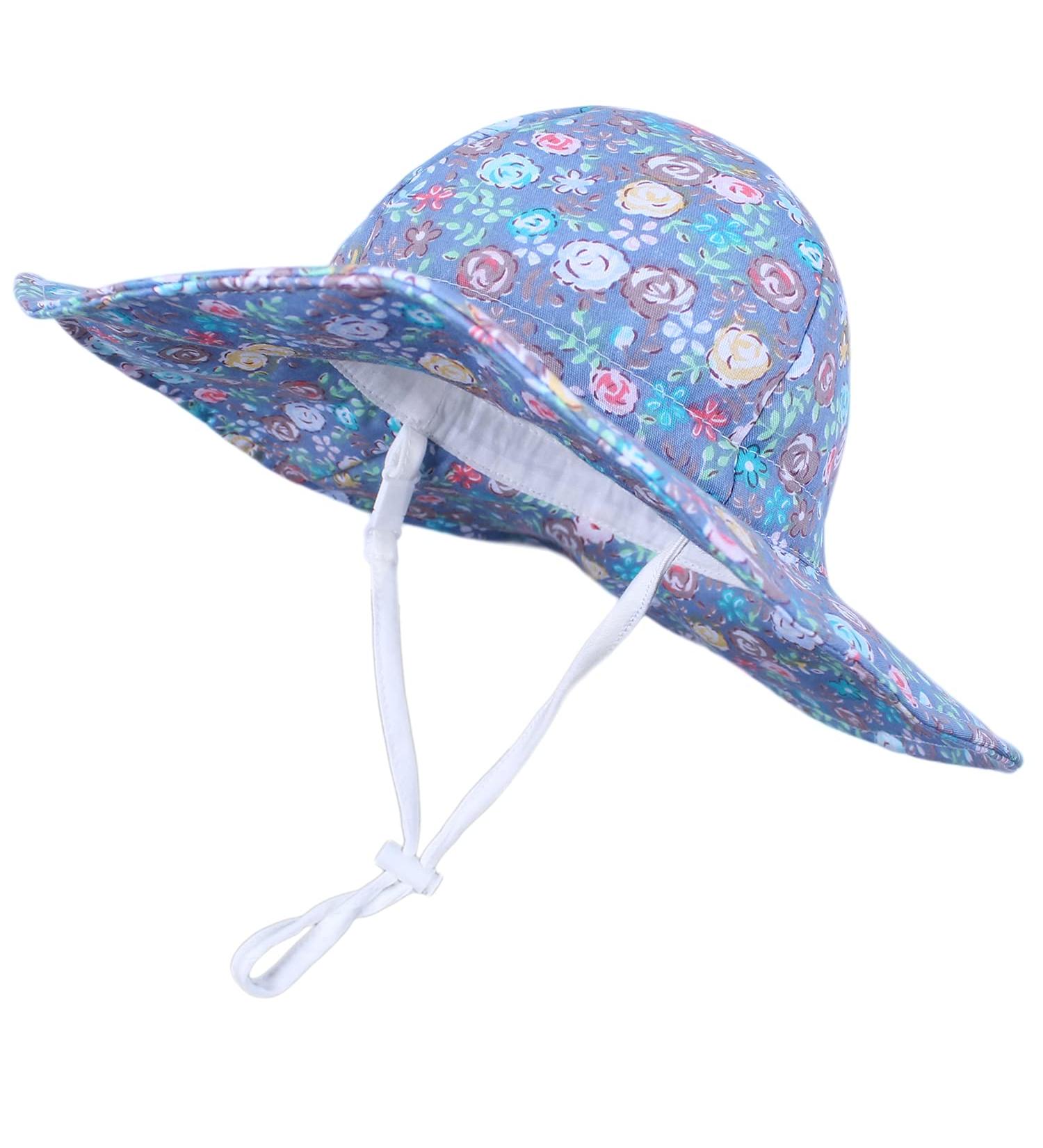 LANGZHEN Beach Sun Protection Hat for Baby Girls | Adjustable Toddler Kids Hat with Chin Strap | Wide Brim Summer Play Hat | Multi-Colored Roses | 1-2 Years - Buy Online on SooperMarket.com