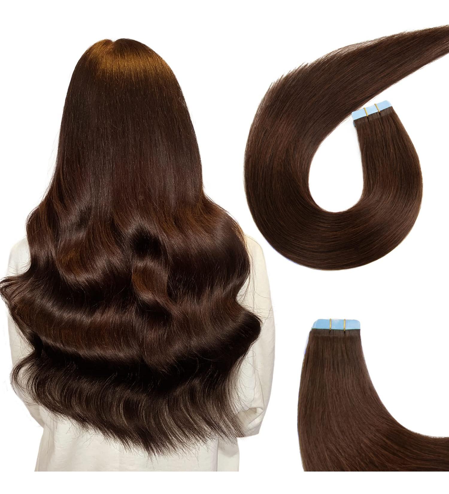 AGMITY Tape in Hair Extensions Remy Human Hair Darkest Brown 24 inches 20pcs 50g/pack Invisible Straight Seamless Skin Weft Hair Extensions Real Human Hair Tape in(24 inches #2 Darkest Brown) 24 inch #2 Darkest Brown - Buy Online on SooperMarket.com