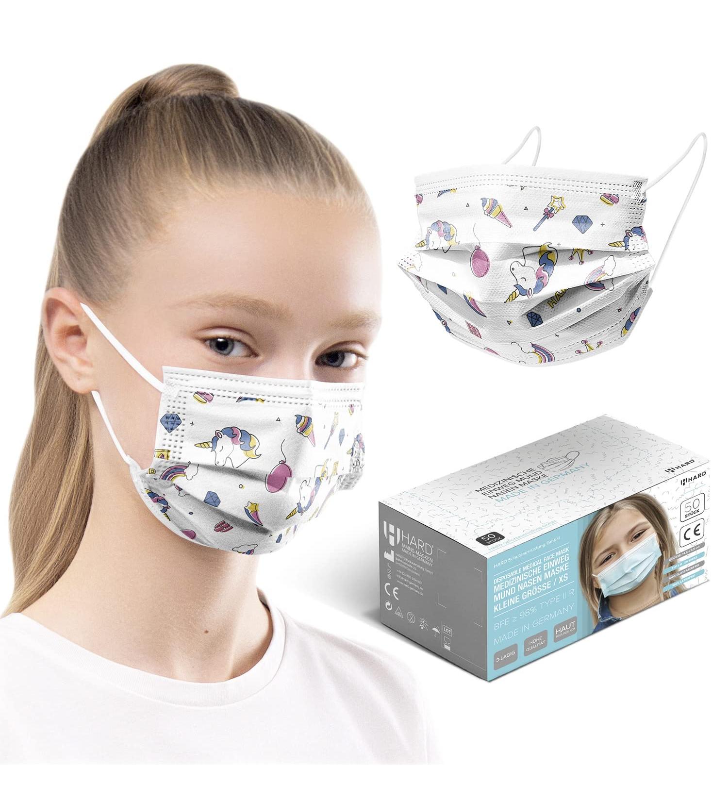 Buy Hard 50x Medical Mouth Protection Masks - CE Certified Type IIR 99.78% BFE Small Size Unicorn Design - Buy Online on SooperMarket.com