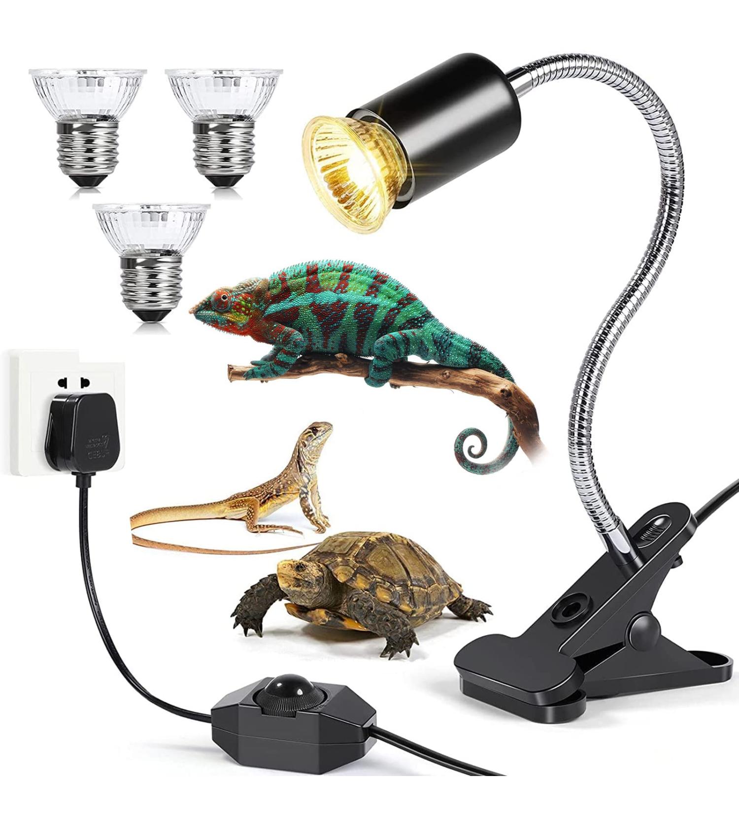 Tortoise Heat Lamp 50W UVA UVB Basking Lamp with 360 Rotatable Clip & Power Adapter 30cm Rotatable Gooseneck with 3 x 50W Heat Bulb Heating Light for Reptiles Lizard Turtle Snak Aquarium - Buy Online on SooperMarket.com