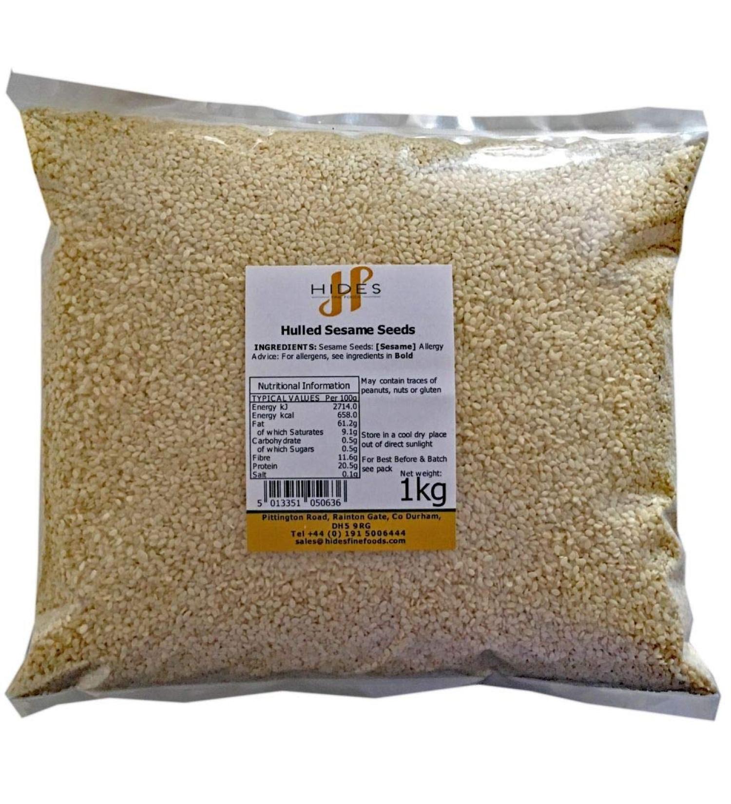 Hides Fine Foods - Hulled Sesame Seeds 1kg - GMO Free - Suitable for Vegetarians - Cooking - Tahini - Toasting - Asian Cooking - Baking - Sesame Bars - Brittle - Buy Online on SooperMarket.com