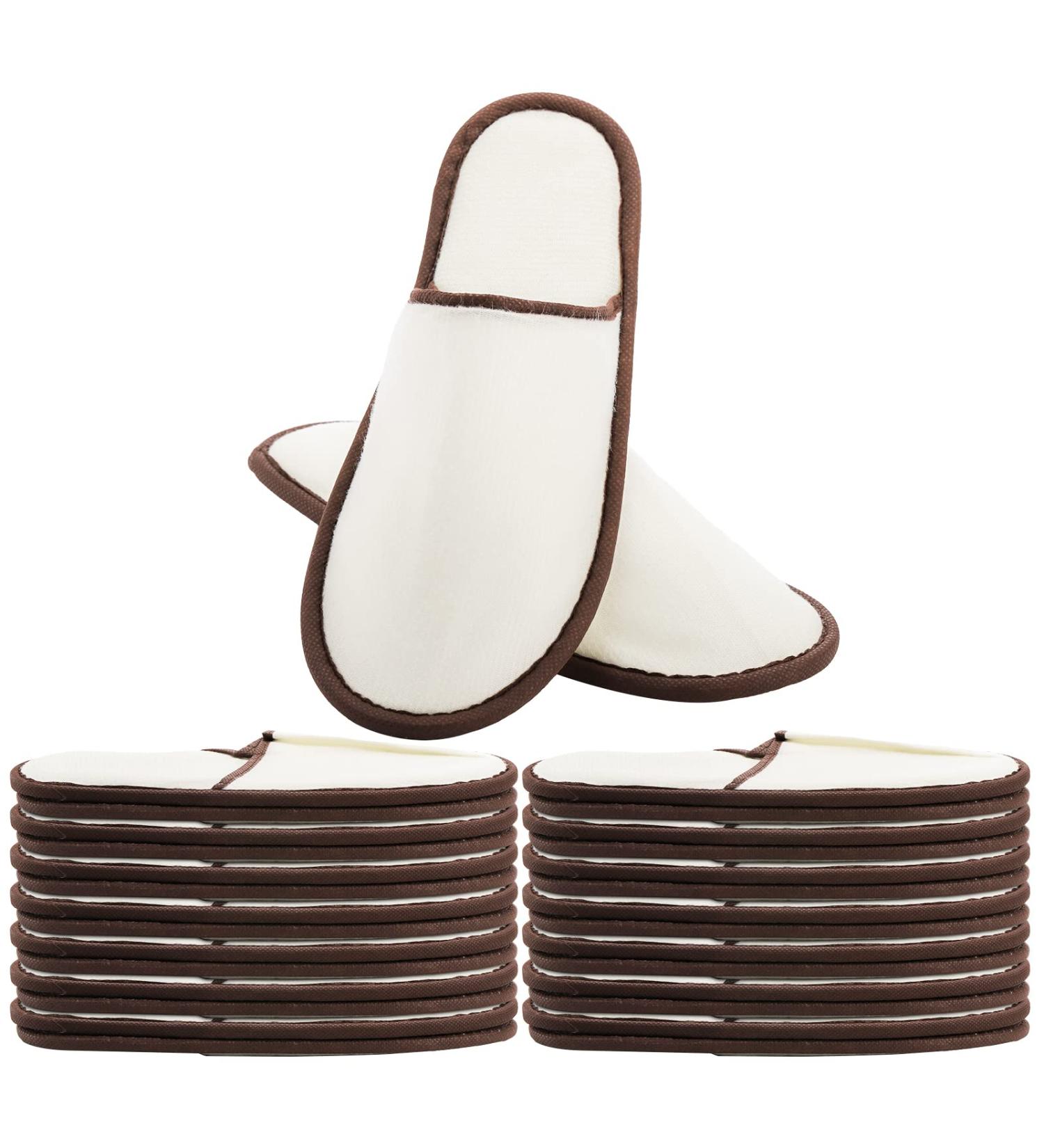 Frcctre 15 Pairs Non-Slip Disposable Spa Slippers for Women & Men - Beige/Brown Edge - Buy Online on SooperMarket.com