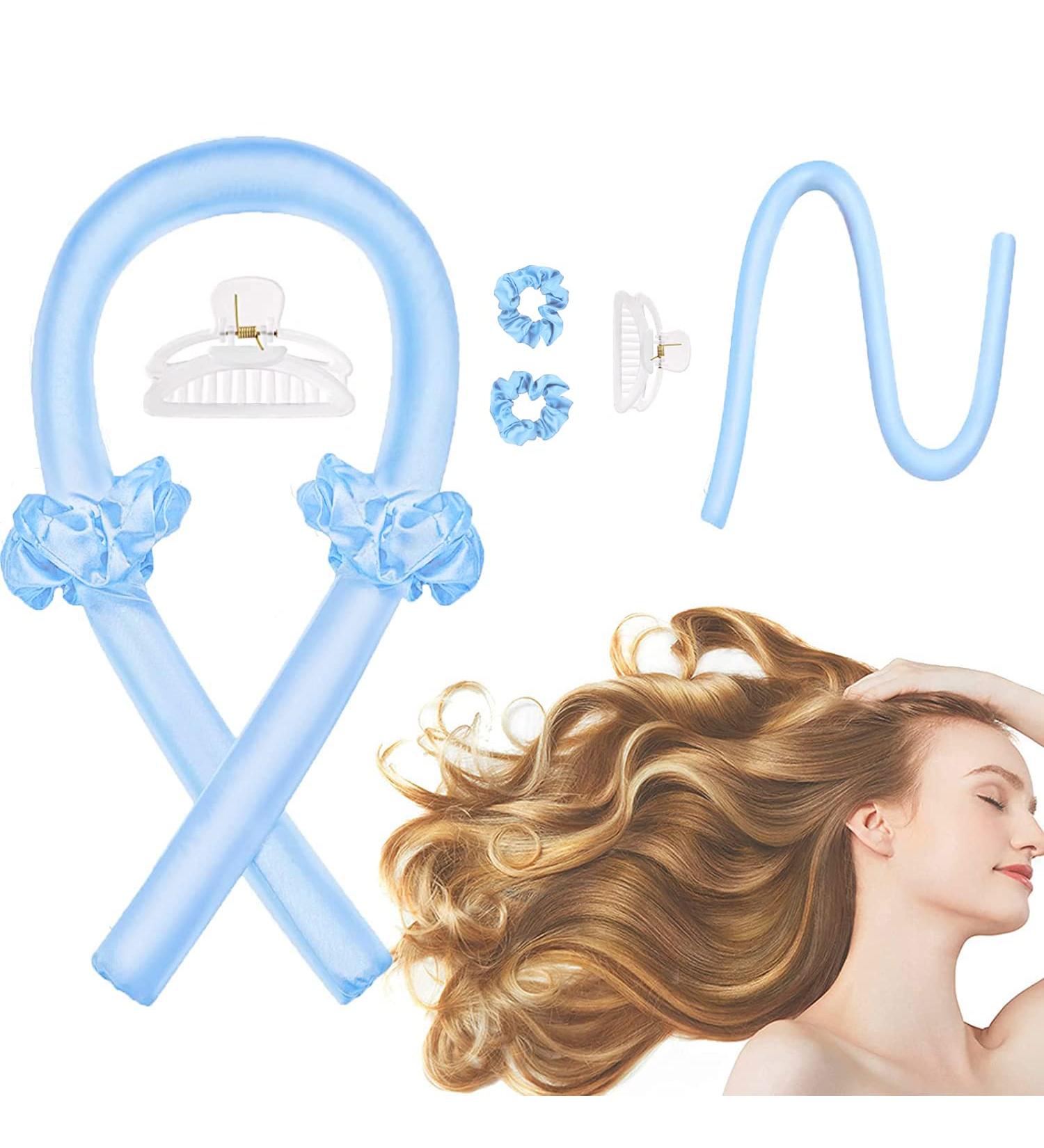 Heatless Silk Curling Band - Overnight DIY Curls for Long & Medium Hair | Locken Writer Hair Curler Set in Blue - Buy Online on SooperMarket.com