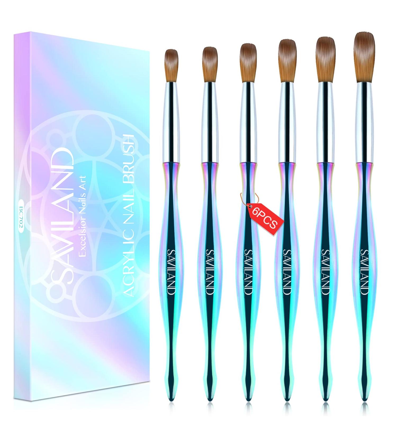 Saviland 6PCS Acrylic Nail Brush Set - Size 4/8/10/12/14/16 Kolinsky Acrylic Brushes for Nail Extension & Carving - Laser Blue Powder Brushes for Acrylic Application - Buy Online on SooperMarket.com