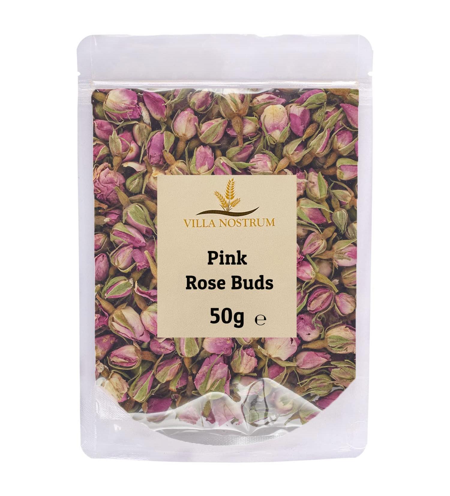 Dried Edible Pink Rose Buds 50g by Villa Nostrum