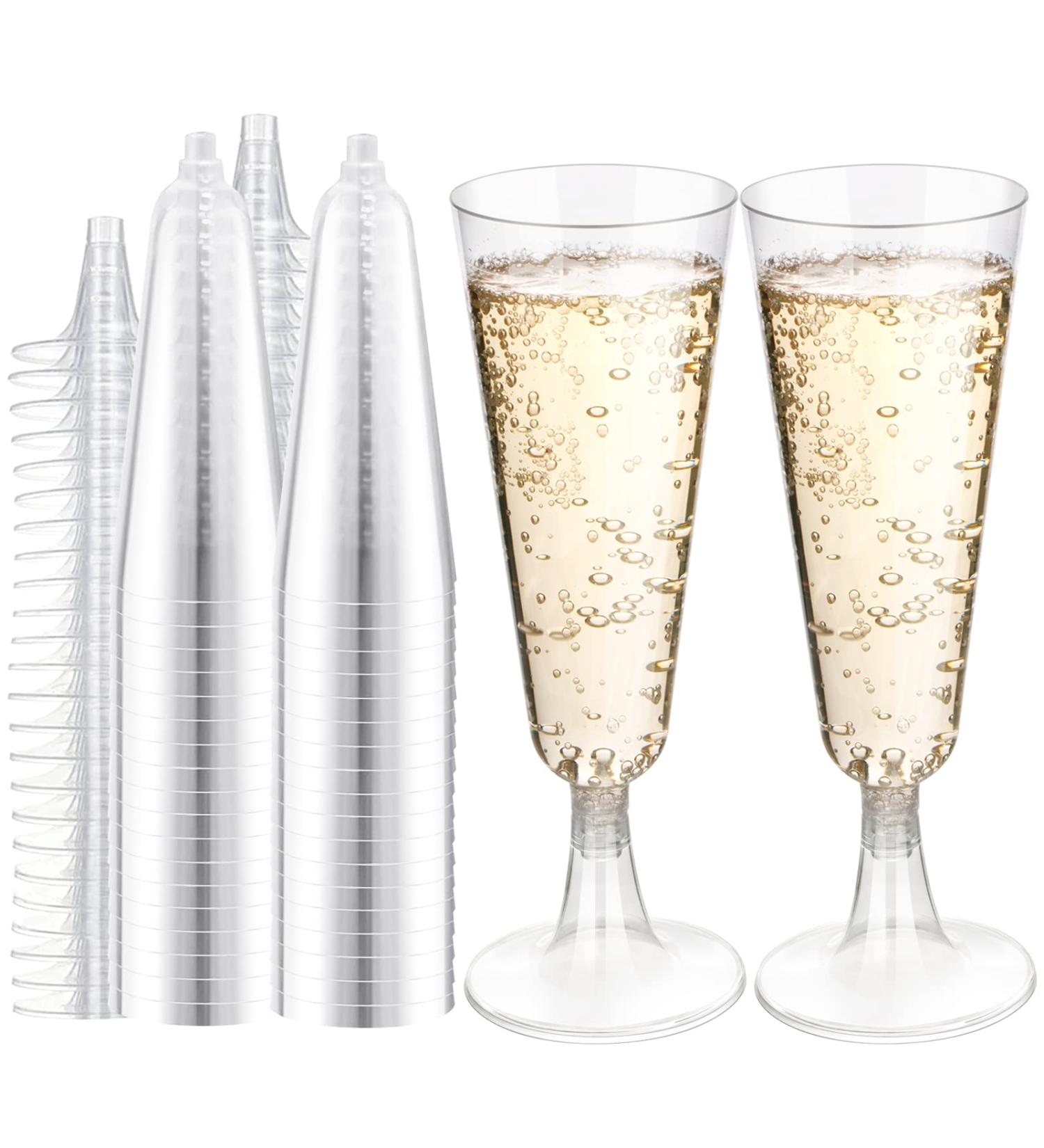 150 Clear Disposable Plastic Champagne Flutes - 5.5 Oz - Wedding Party Toasting Glasses - Buy Online on SooperMarket.com