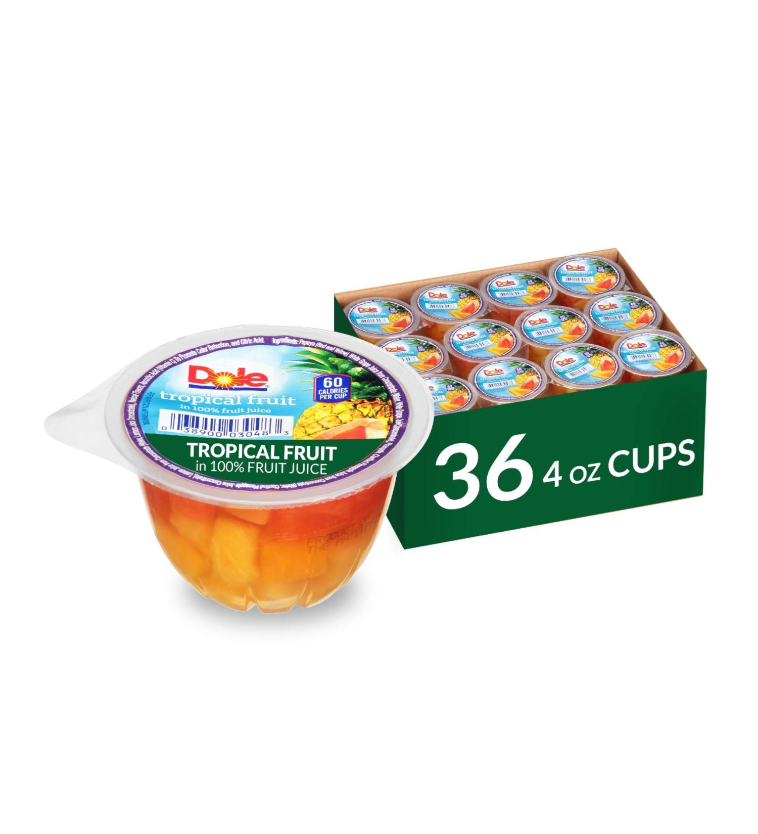 Dole Tropical Fruit Cups in 100% Fruit Juices - Pack of 36, 4-Ounce Containers - Individual Serving, Tropical Fruit Mix - Buy Online on SooperMarket.com
