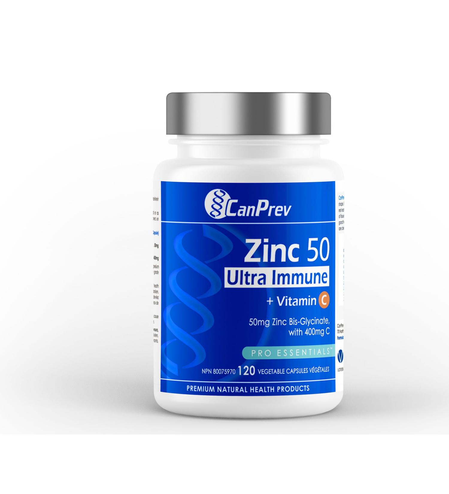 CanPrev Zinc Immune + Vitamin C | 120 Capsules | 50mg of Zinc Bis-Glycinate with 400mg of Vitamin C - Buy Online on SooperMarket.com